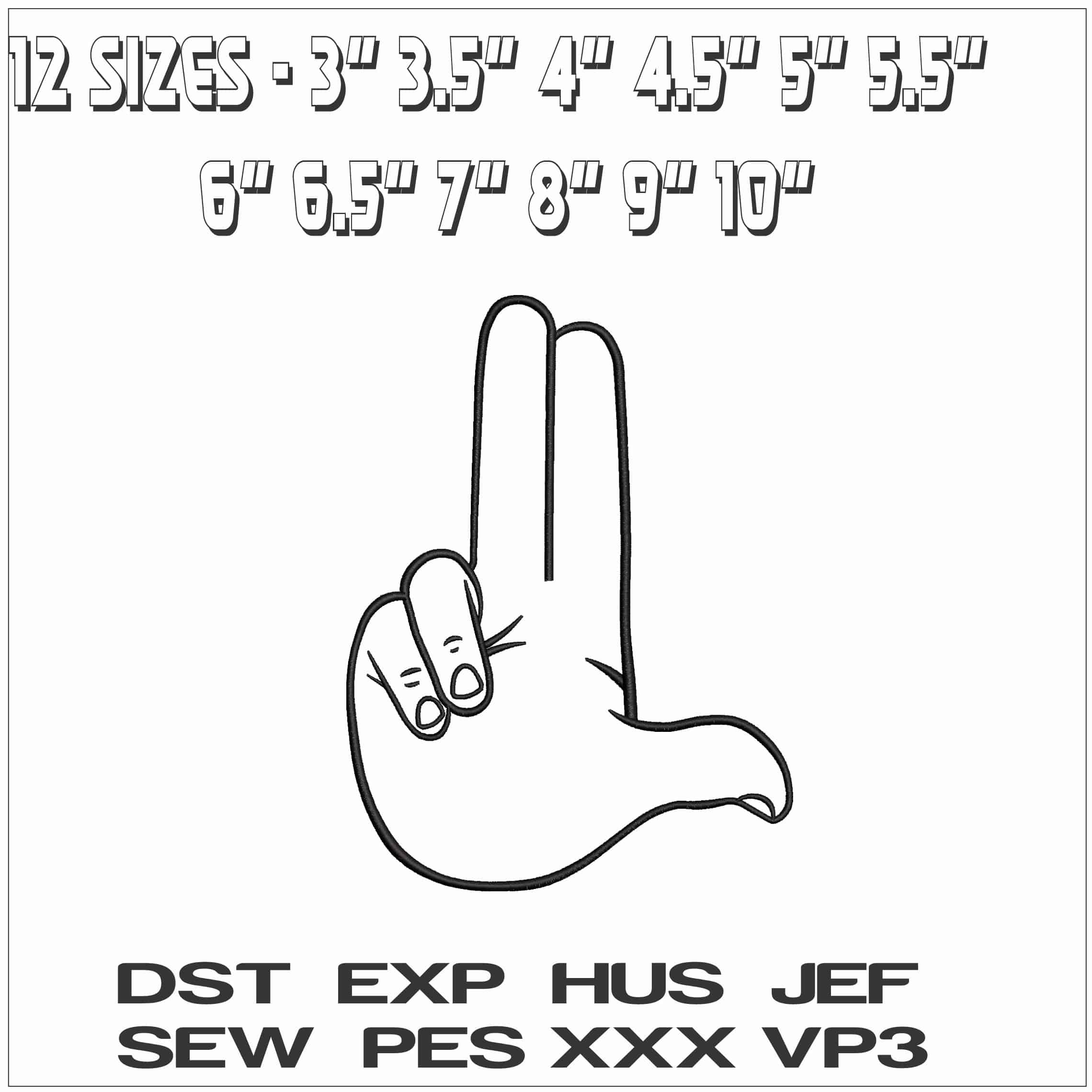 2 Finger L - Elegant embroidery design file - instant download — view 2