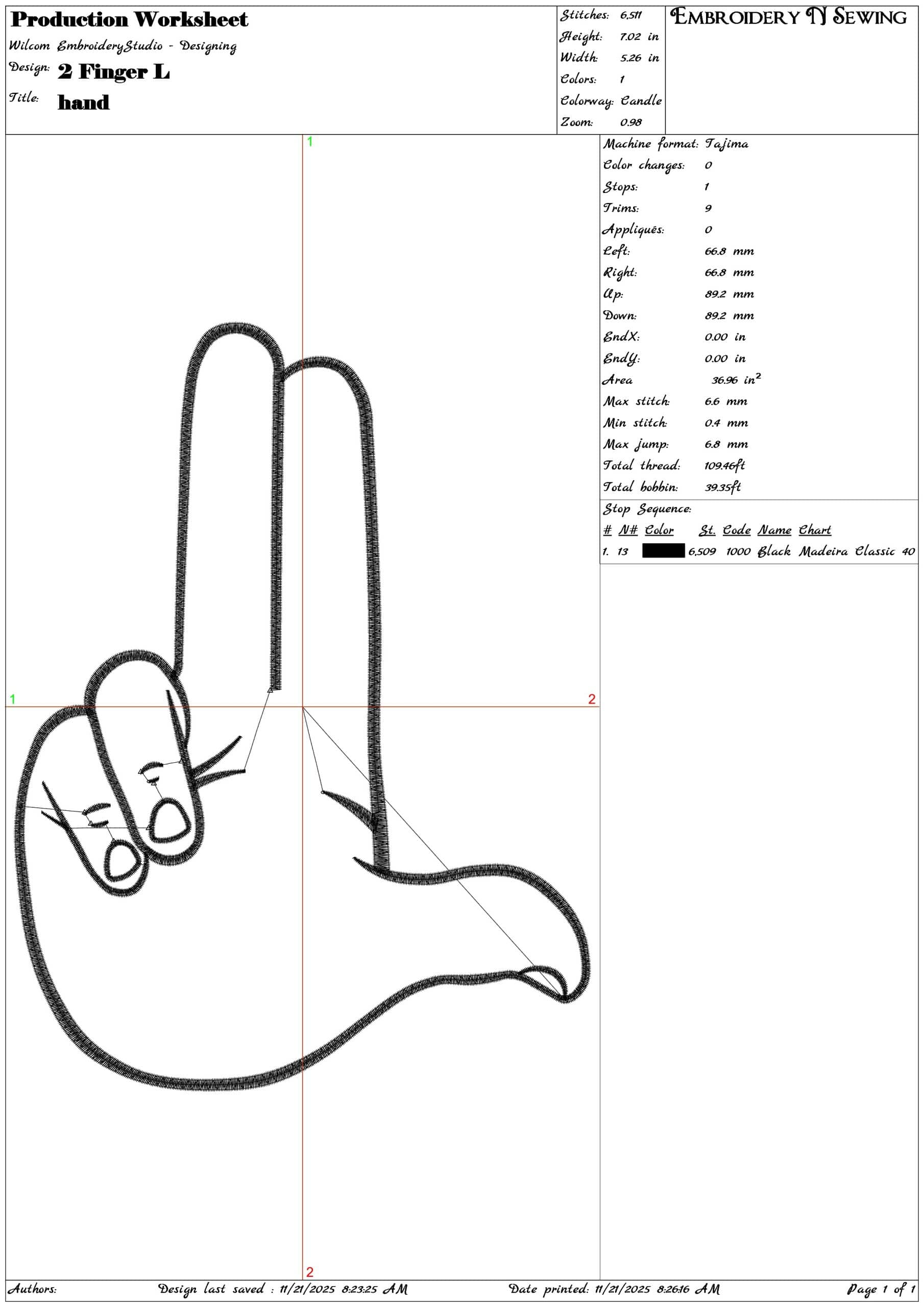 2 Finger L - Elegant embroidery design file - instant download — view 4