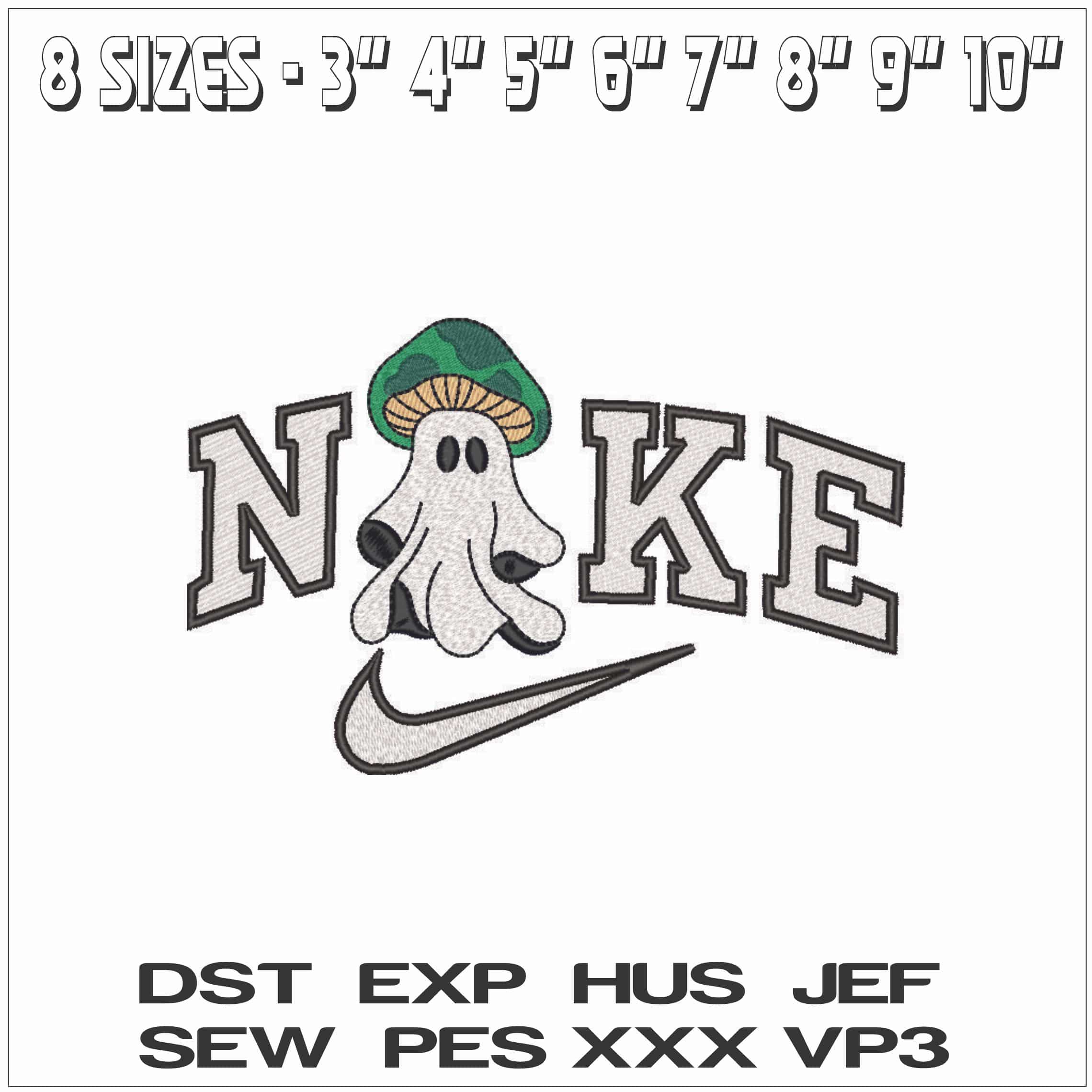 Nike Boo Ghosts as Green Mushroom - Elegant embroidery design file - instant download — view 2