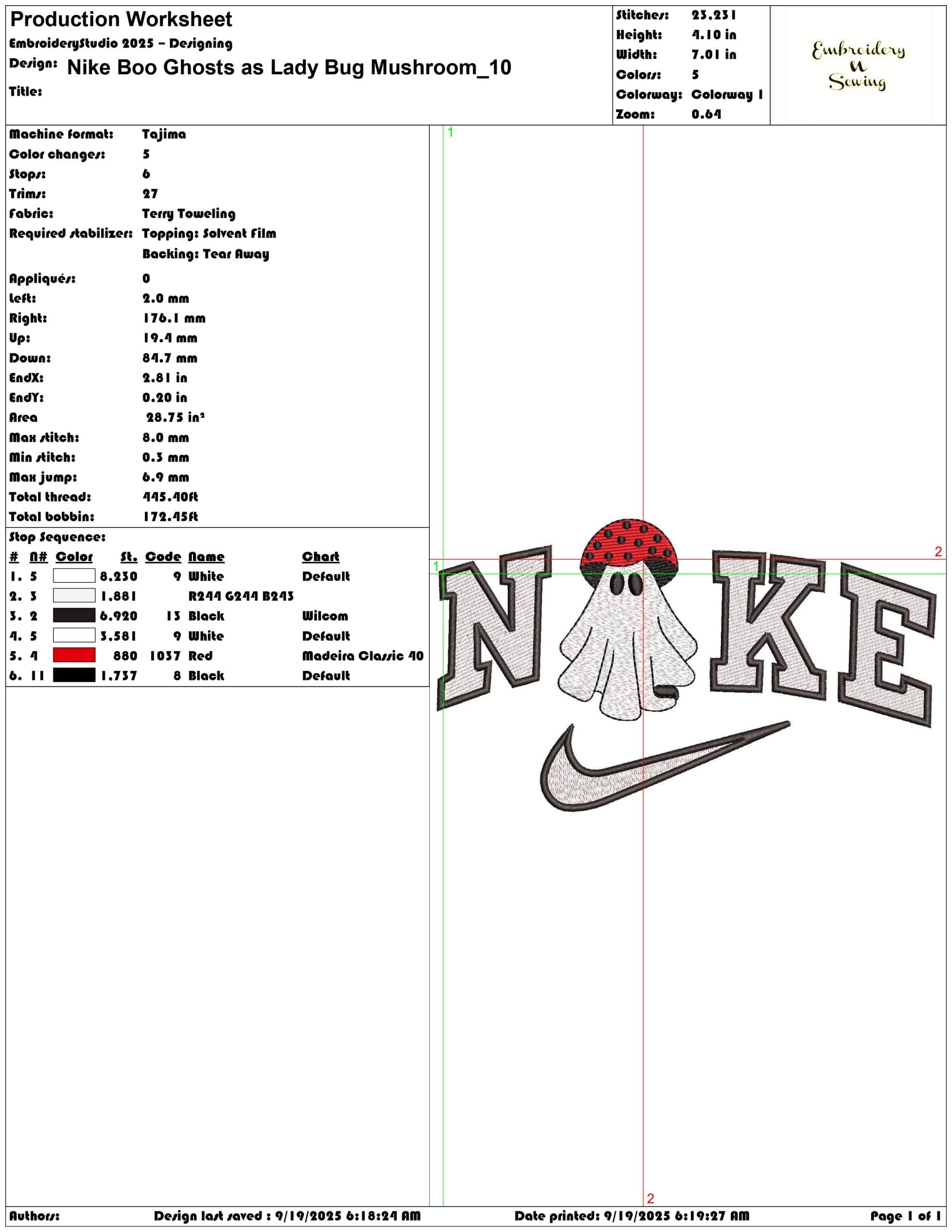 Nike Boo Ghosts as Lady Bug Mushroom - Elegant embroidery design file - instant download — view 3