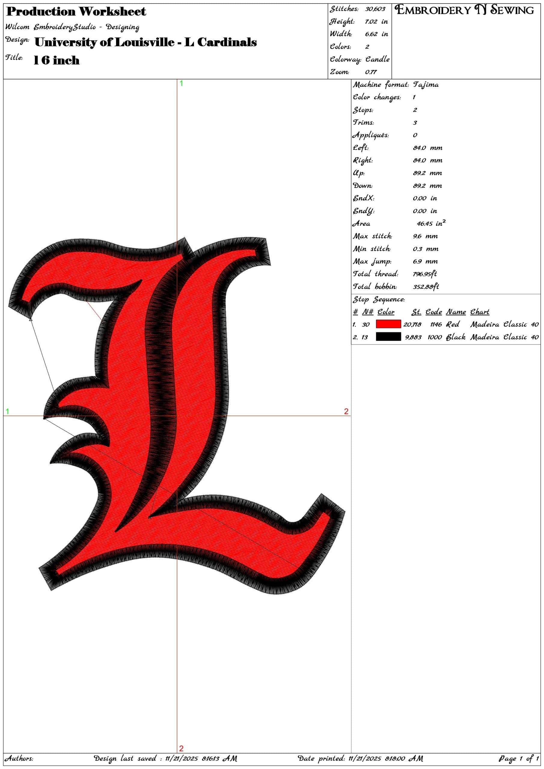 University of Louisville - L Cardinals - Elegant embroidery design file - instant download — view 4
