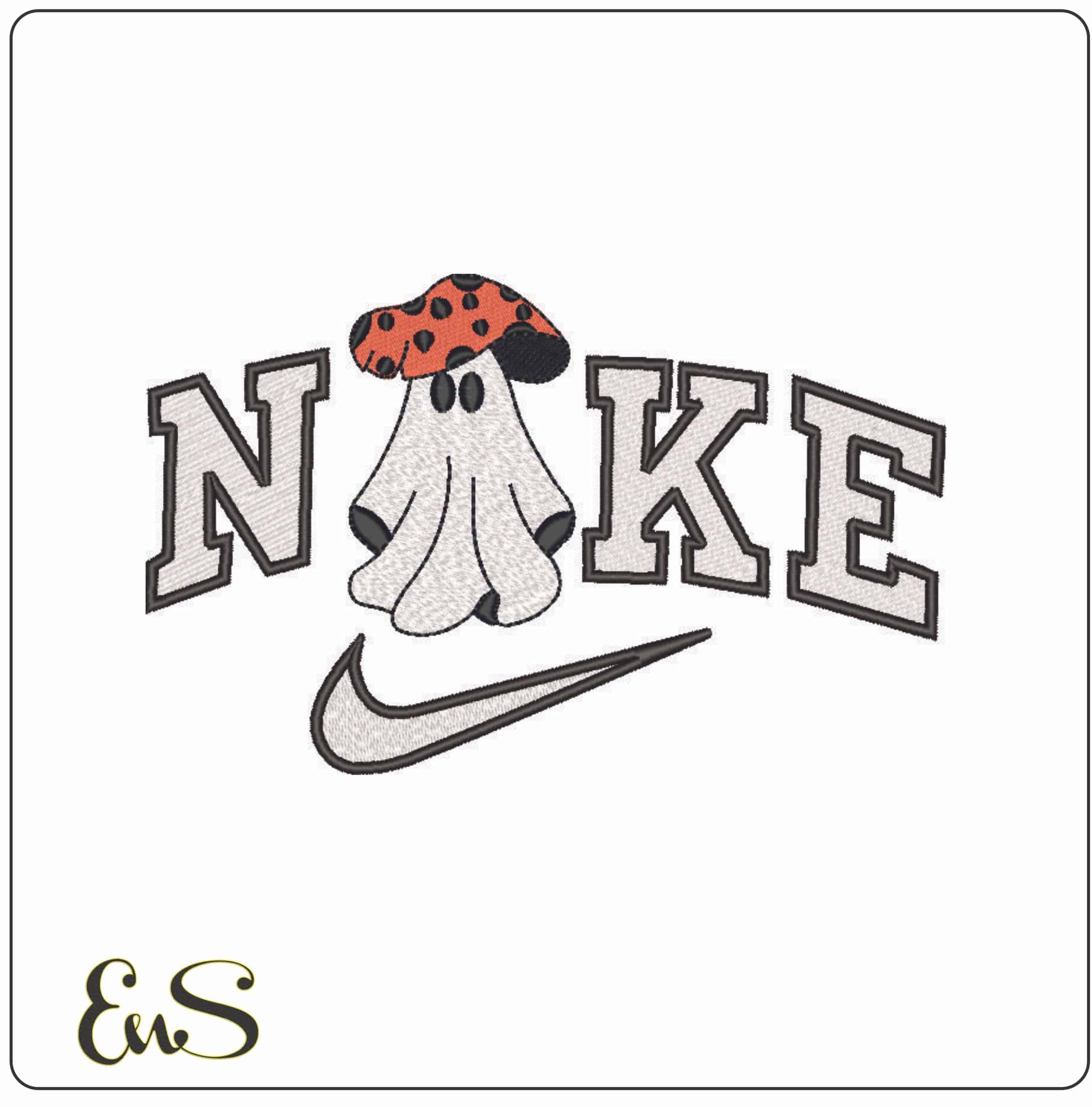 Nike Boo Ghosts as Orange Spots Mushroom - Elegant embroidery design file - instant download