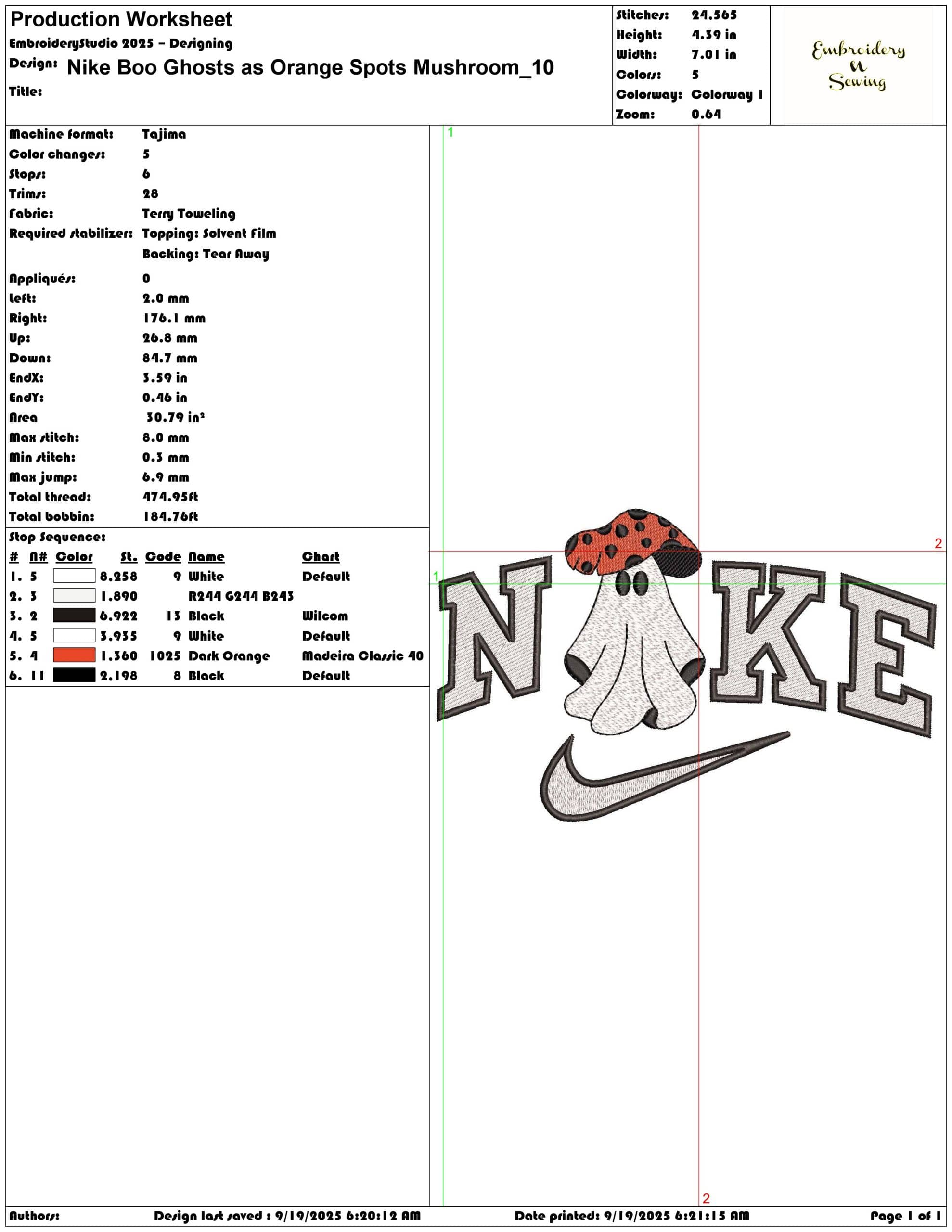 Nike Boo Ghosts as Orange Spots Mushroom - Elegant embroidery design file - instant download — view 3