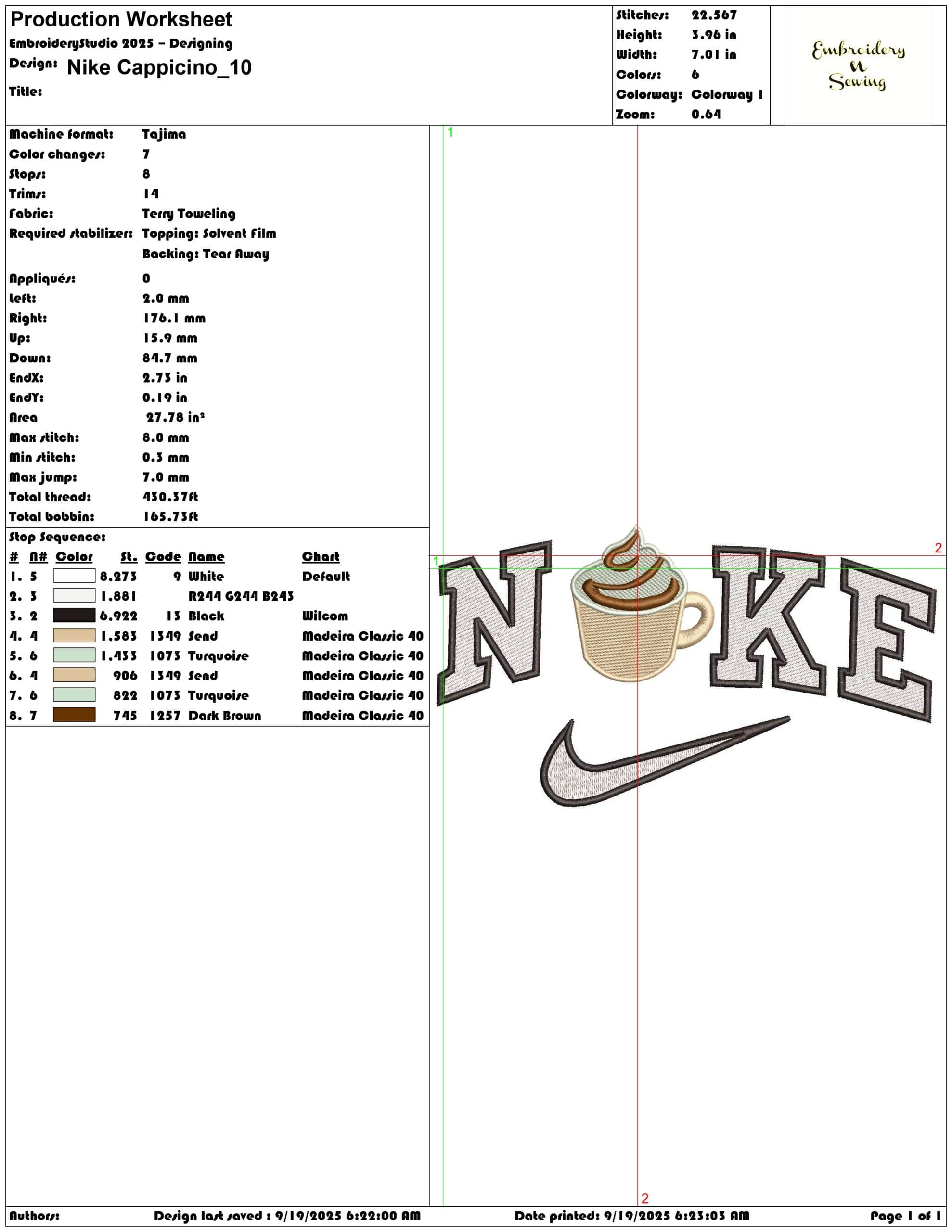 Nike Cappicino - Elegant embroidery design file - instant download — view 3
