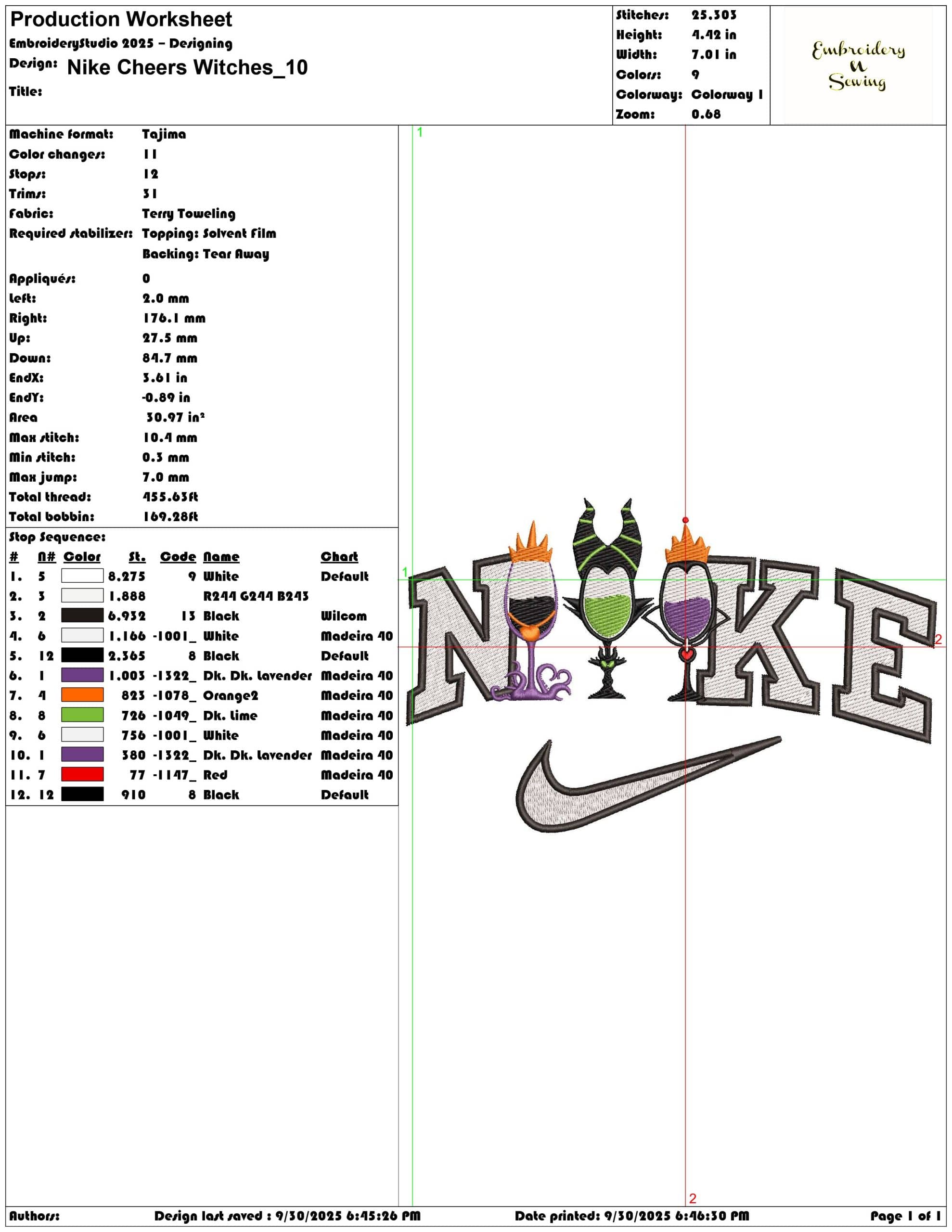 Nike Cheers Witches - Elegant embroidery design file - instant download — view 3