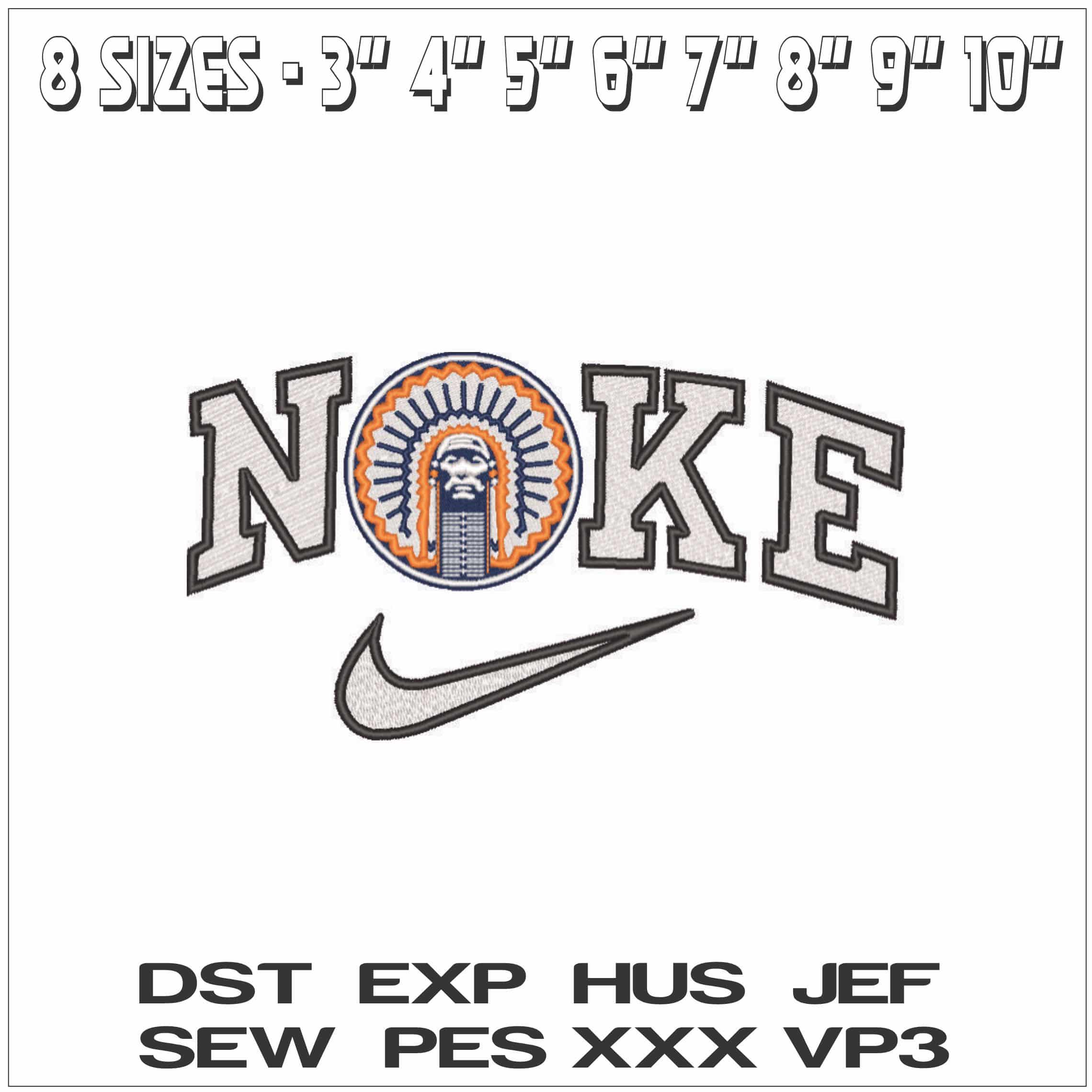 Nike Chief Illiniwek University of Illionois Urbana - Elegant embroidery design file - instant download — view 2