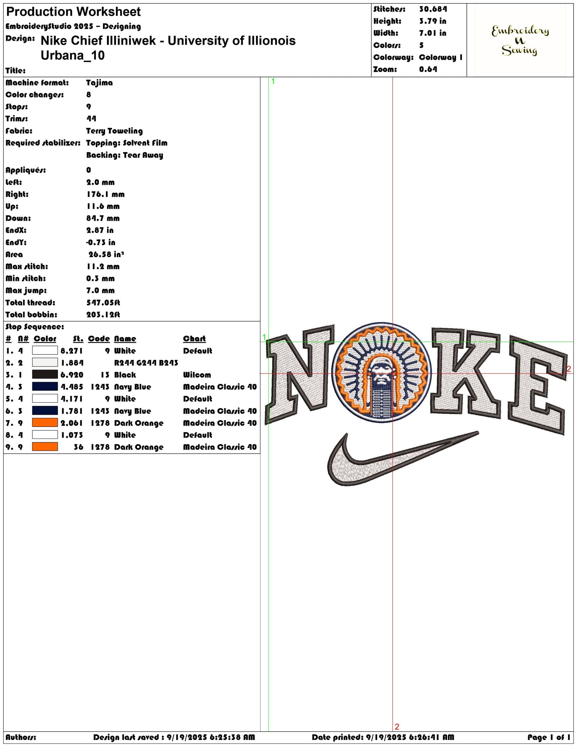 Nike Chief Illiniwek University of Illionois Urbana - Elegant embroidery design file - instant download — view 3