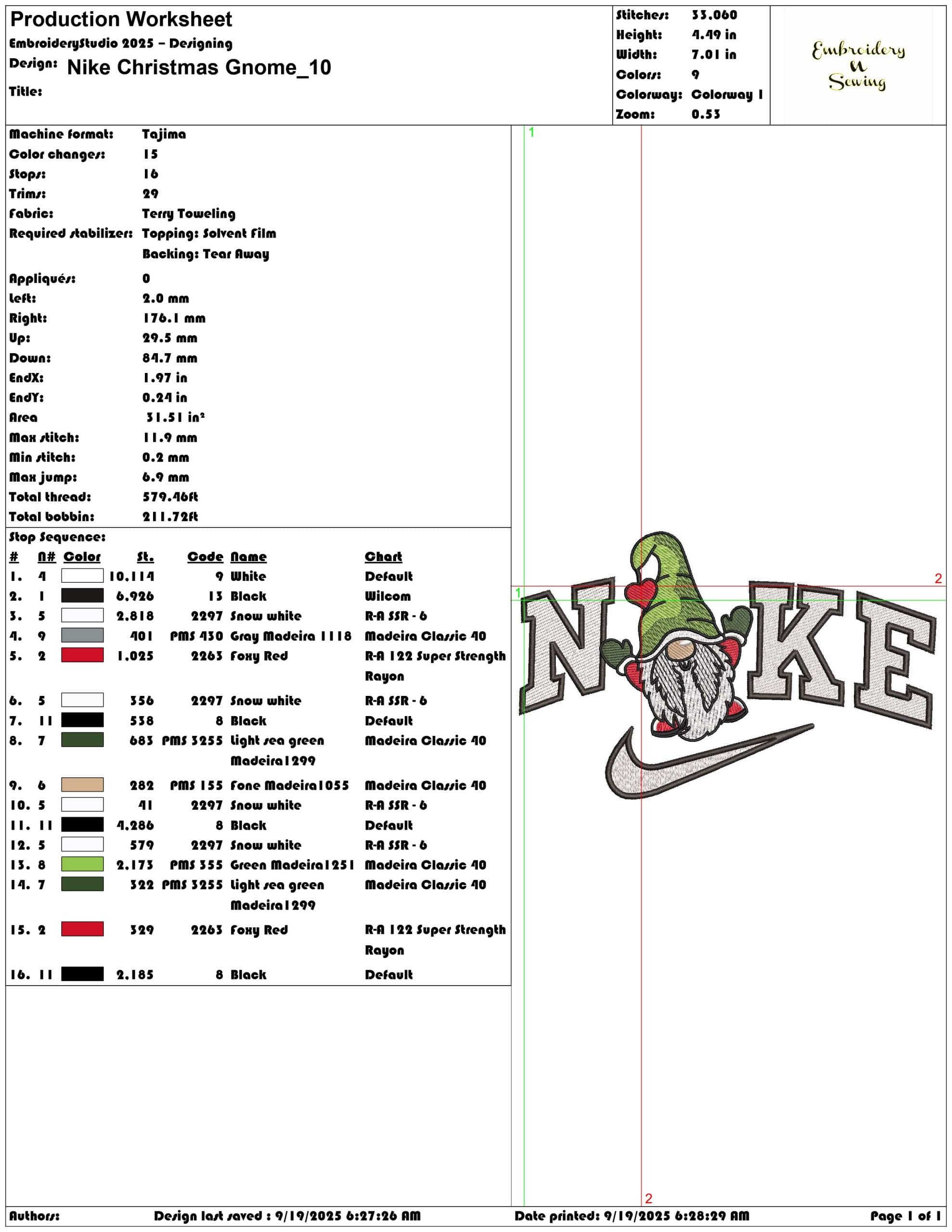 Nike Christmas Gnome - Elegant embroidery design file - instant download — view 3