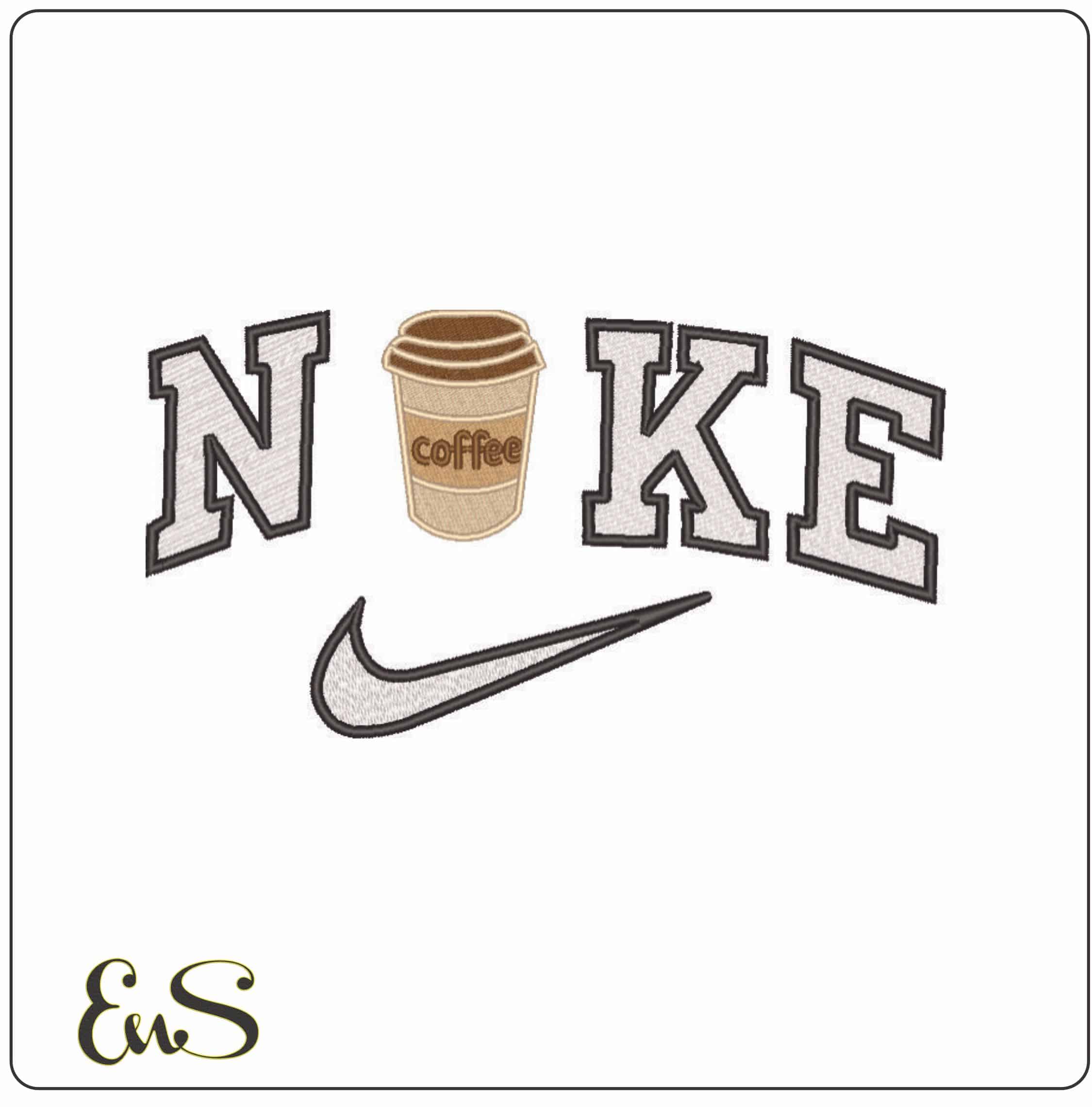 Nike Coffee - Elegant embroidery design file - instant download