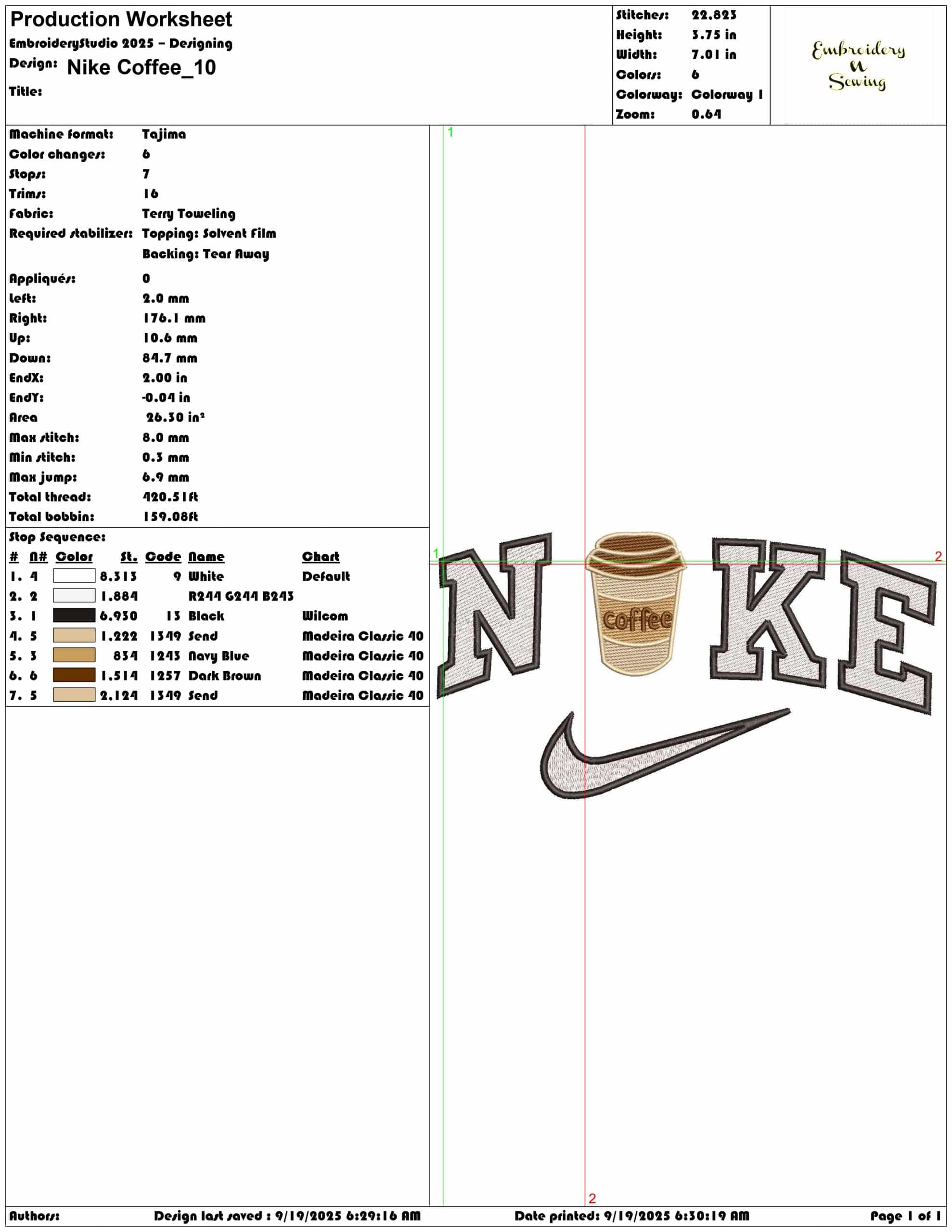Nike Coffee - Elegant embroidery design file - instant download — view 3