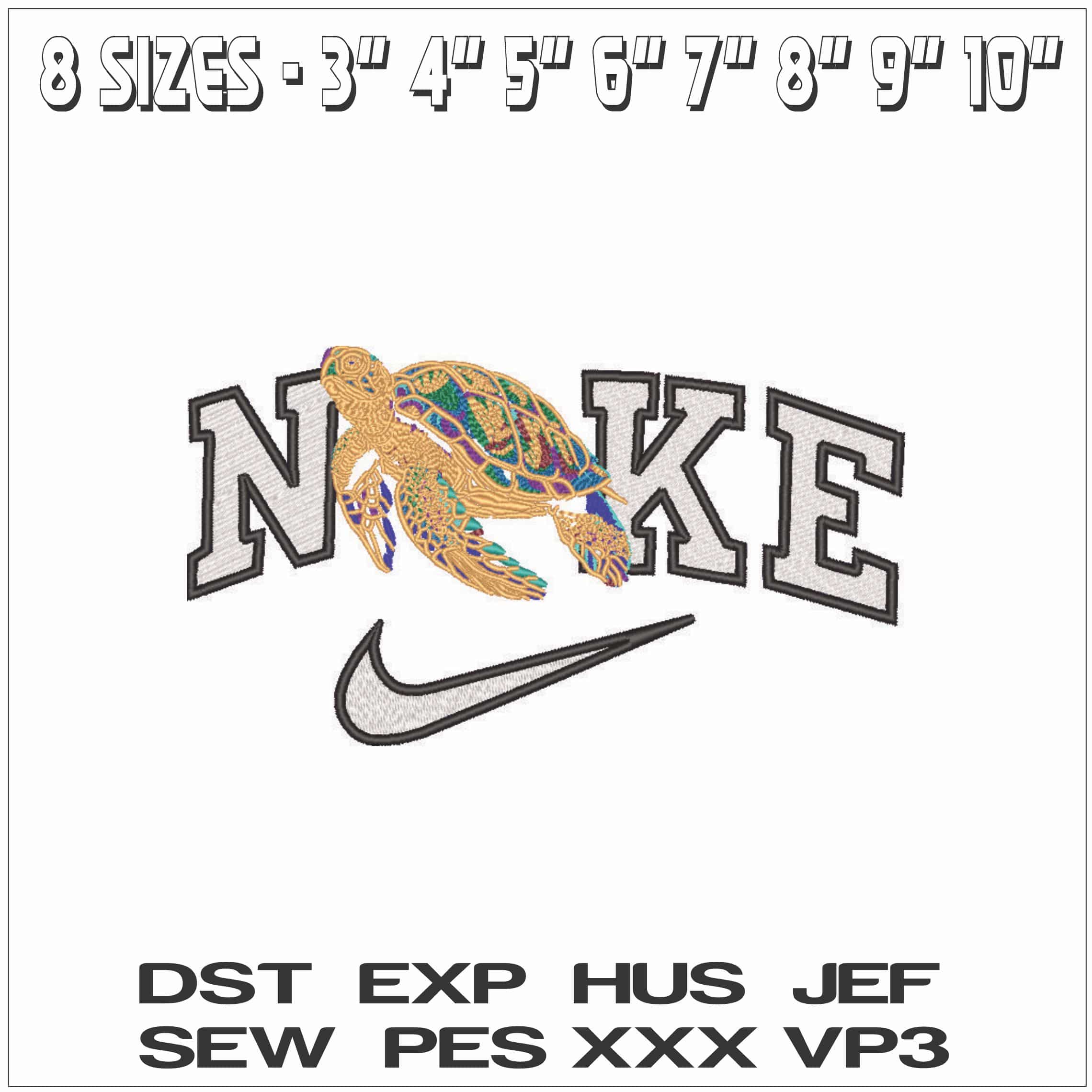 Nike Colorful Turtle swimming - Elegant embroidery design file - instant download — view 2