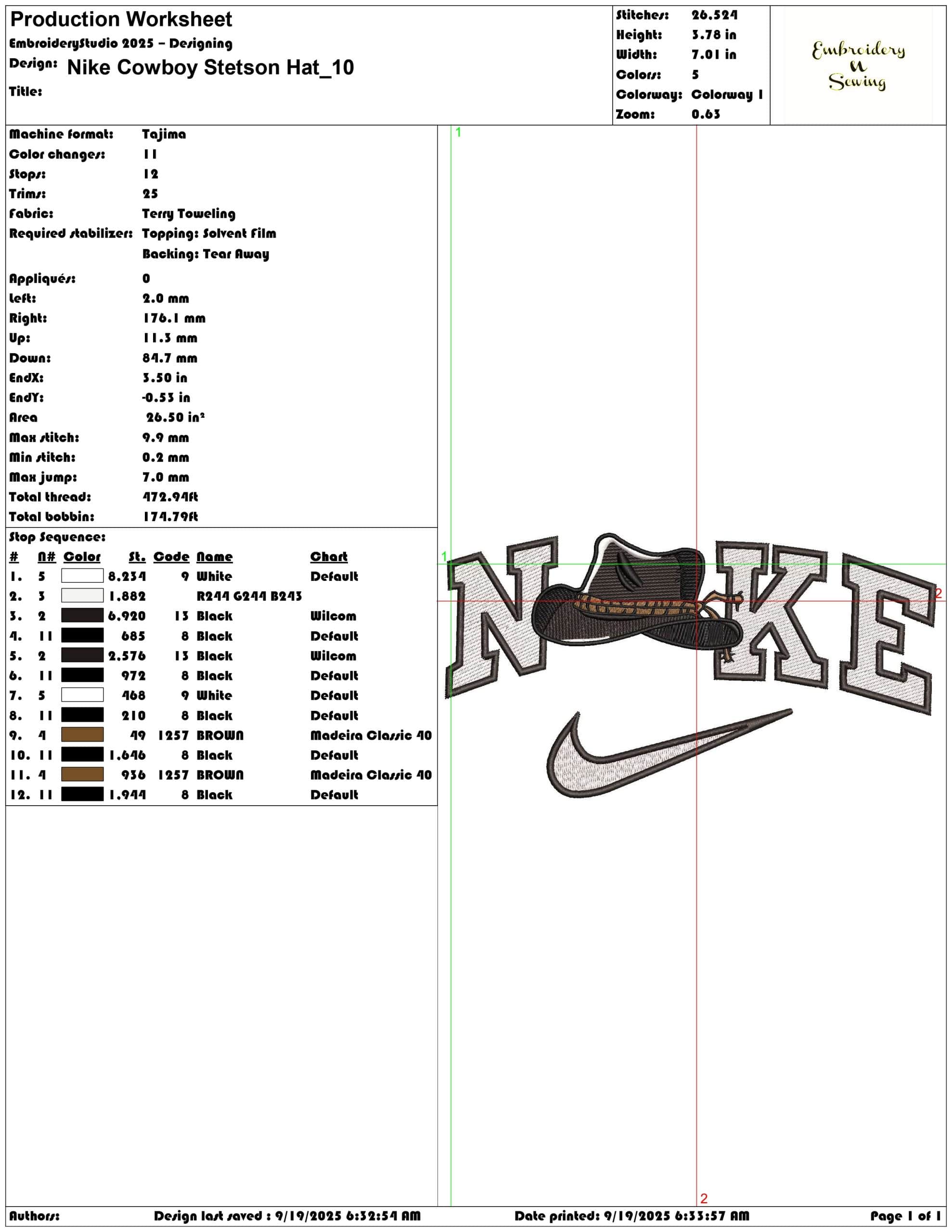 Nike Cowboy Stetson Hat - Elegant embroidery design file - instant download — view 3