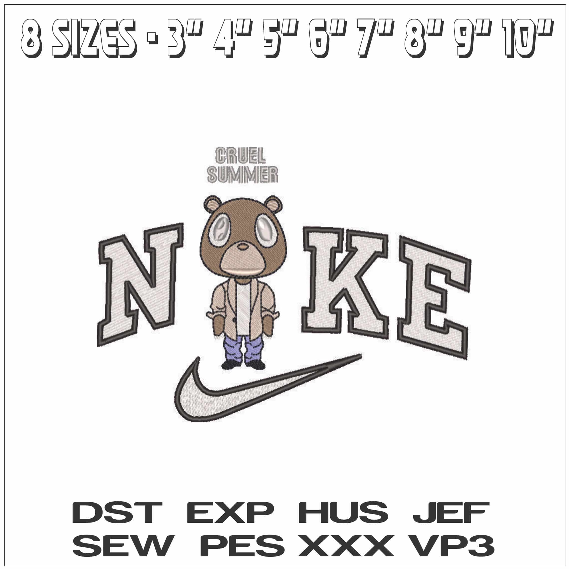 Nike Cruel Summer Kanye West Yeeze Designs - Elegant embroidery design file - instant download — view 2