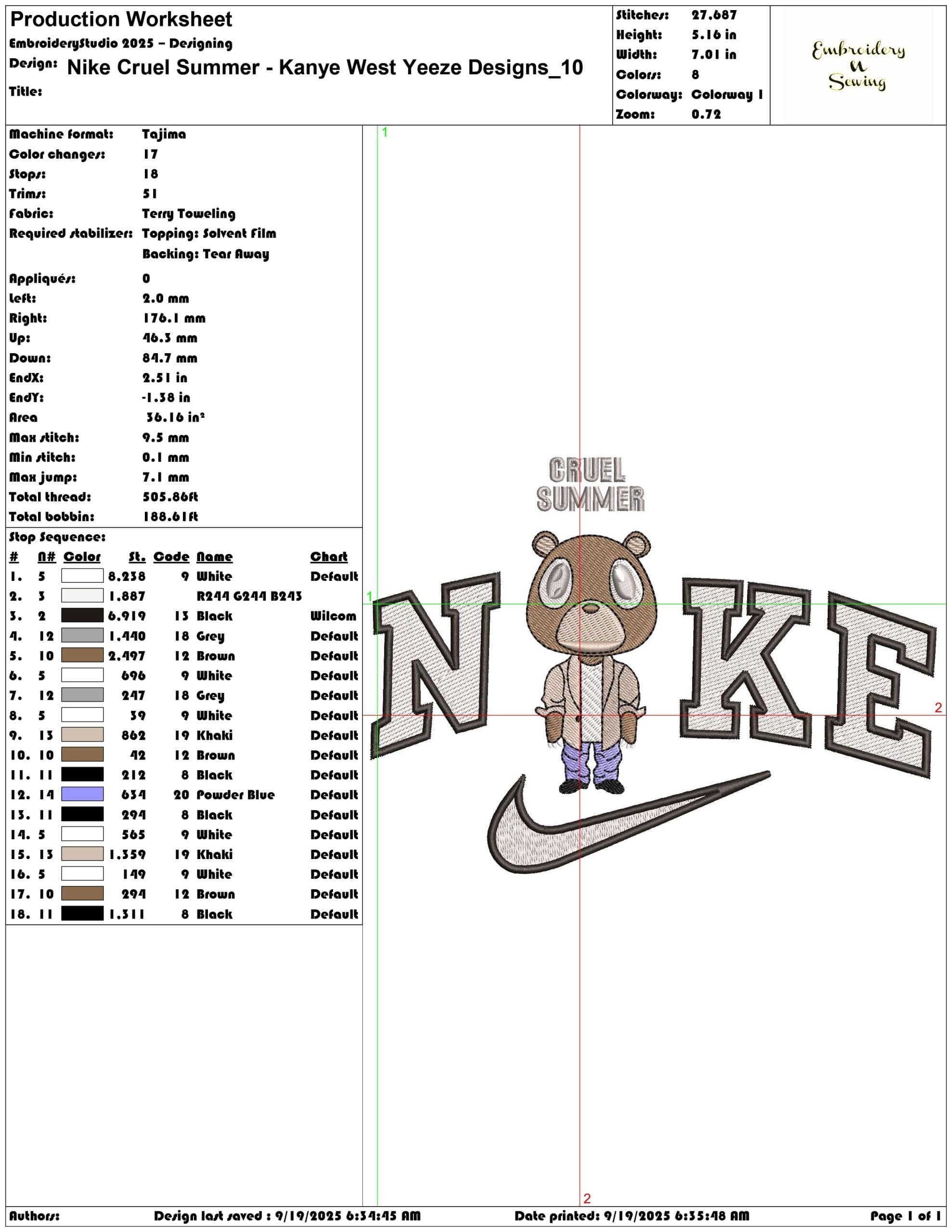 Nike Cruel Summer Kanye West Yeeze Designs - Elegant embroidery design file - instant download — view 3