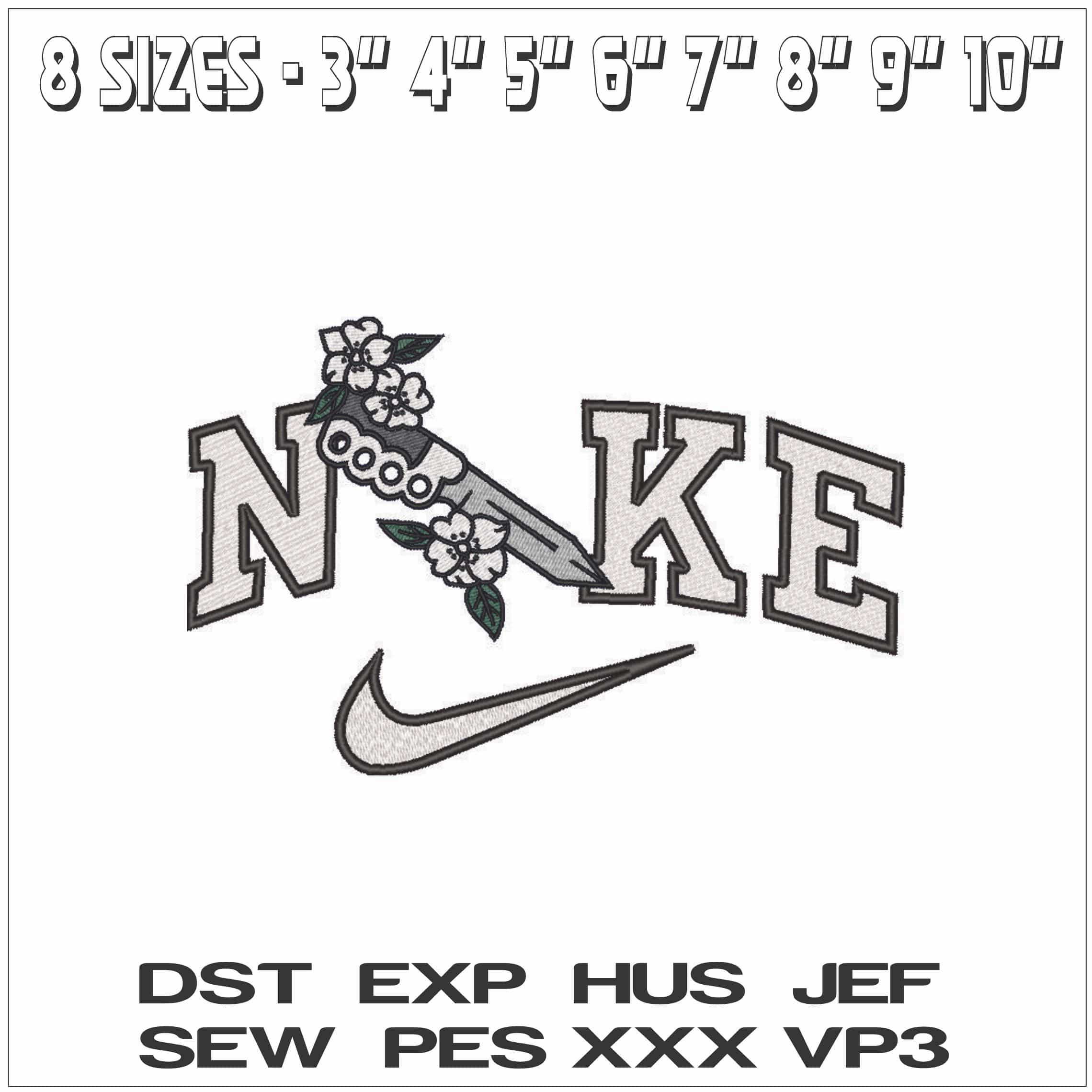 Nike Dagger Knuckle Dusters and Flowers - Elegant embroidery design file - instant download — view 2