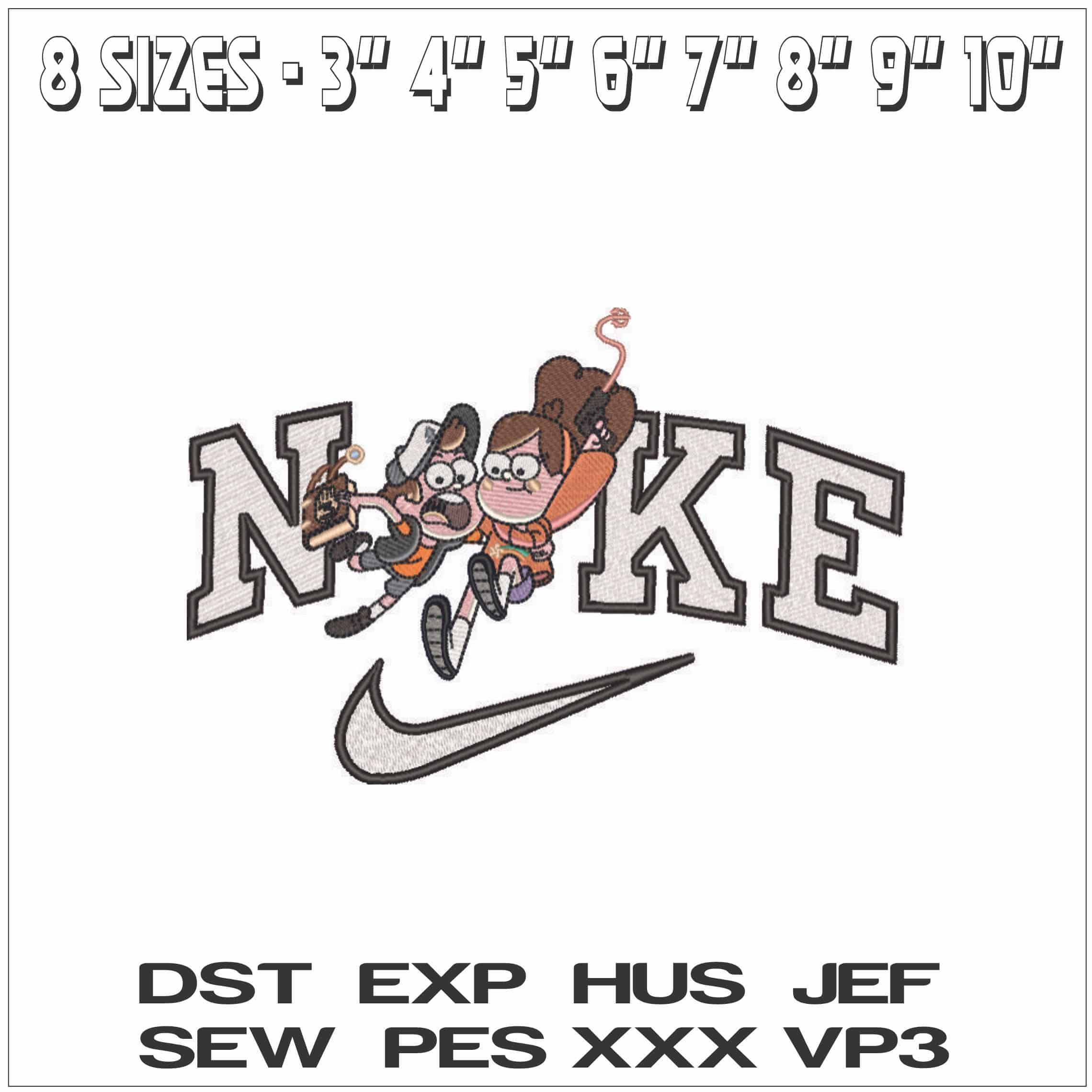 Nike Dipper and Mabel Pines Gravity Falls Disney - Elegant embroidery design file - instant download — view 2