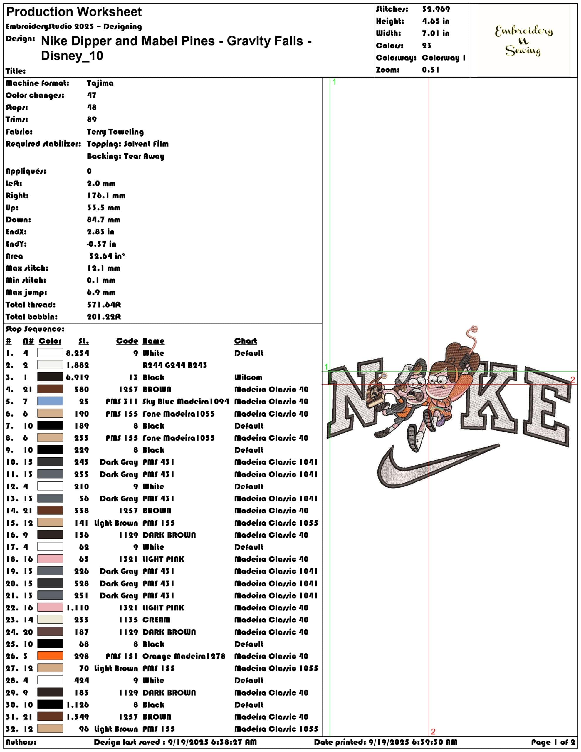 Nike Dipper and Mabel Pines Gravity Falls Disney - Elegant embroidery design file - instant download — view 3