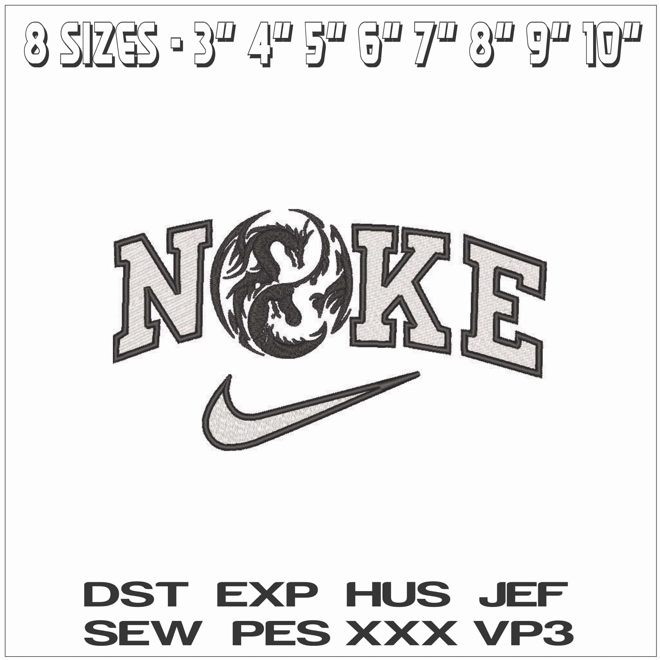 Nike Dragon Ying and Yang Empty - Elegant embroidery design file - instant download — view 2