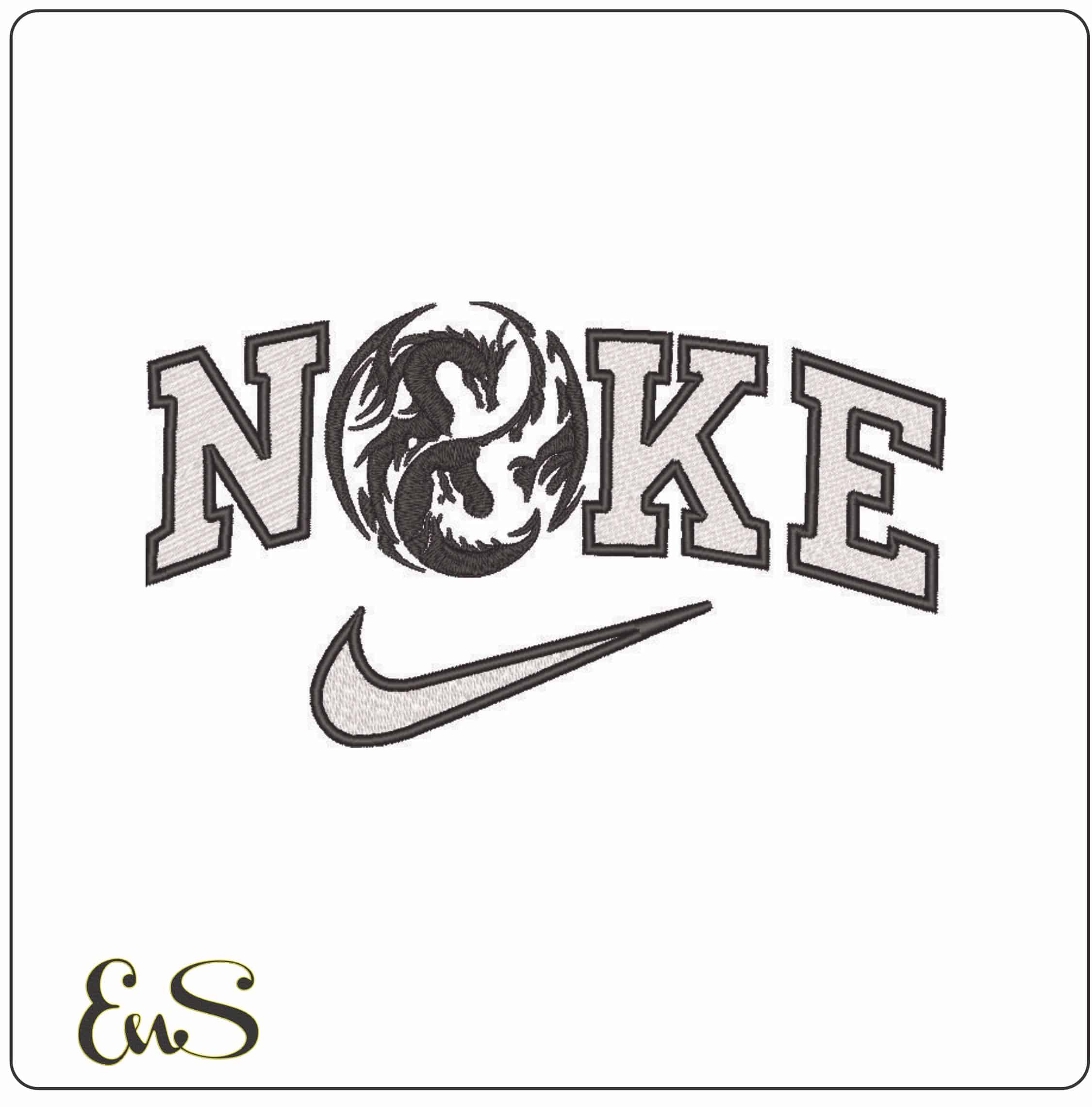 Nike Dragon Ying and Yang Empty - Elegant embroidery design file - instant download