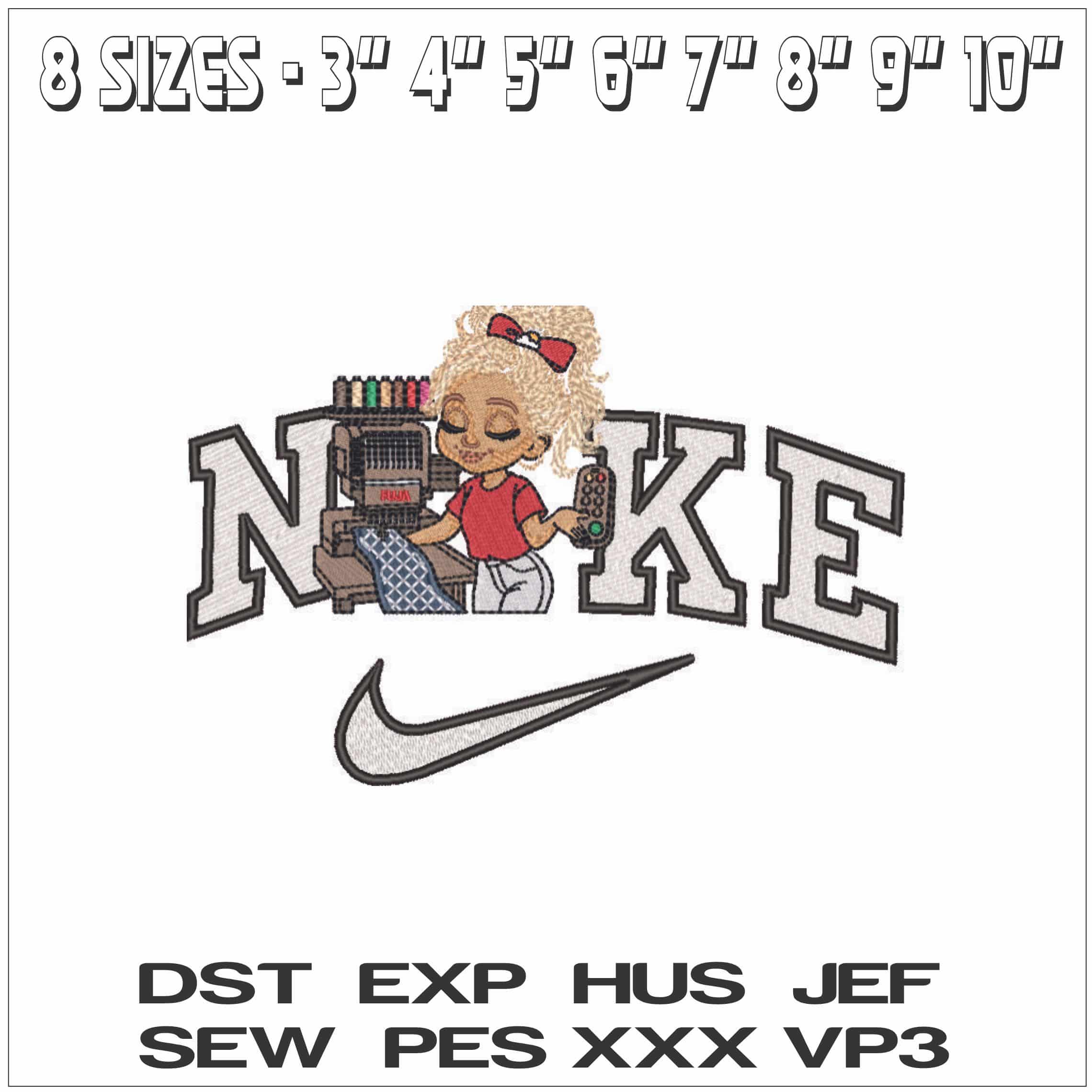 Nike Embroidery Machine with Lady - Elegant embroidery design file - instant download — view 2
