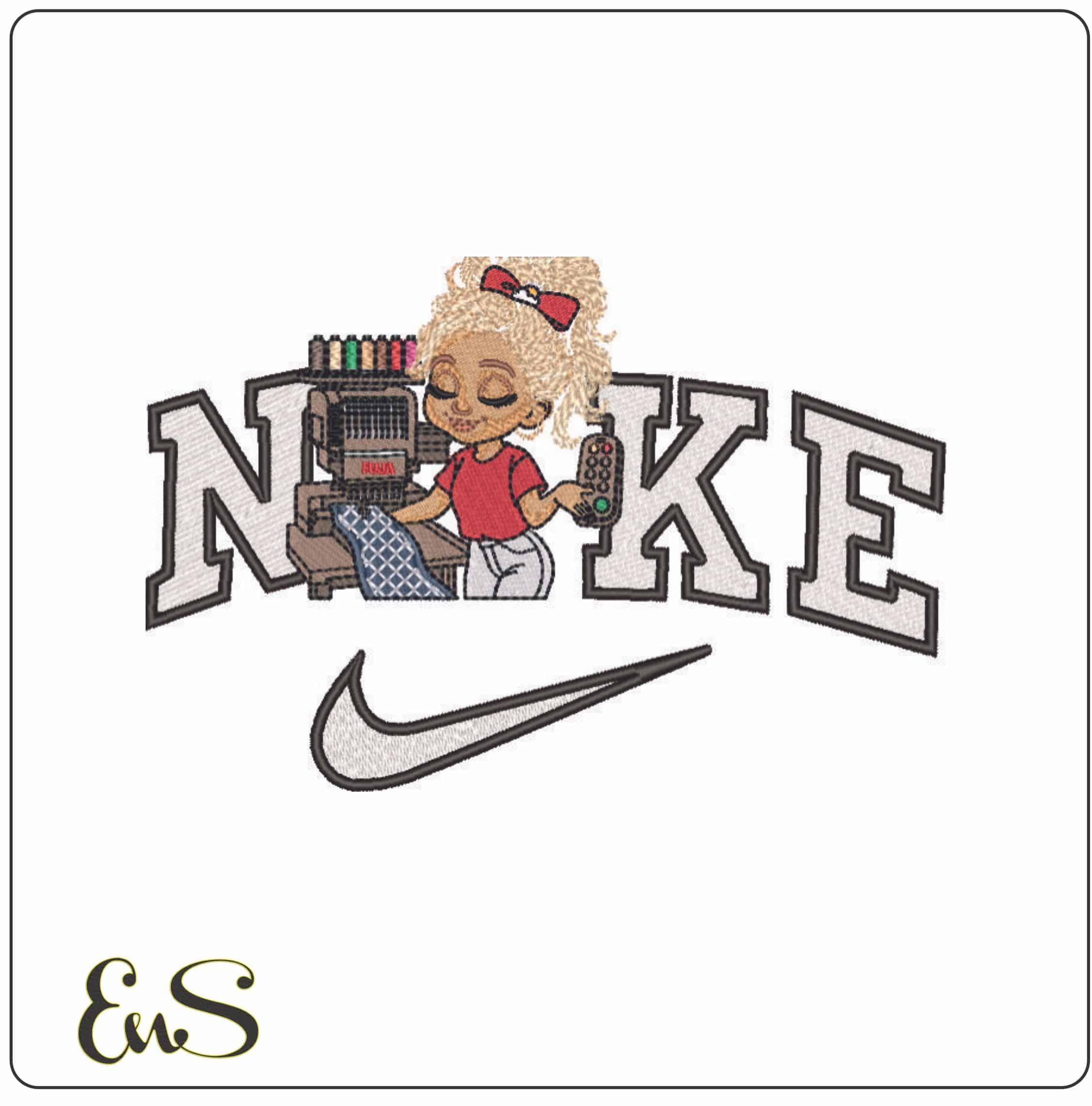 Nike Embroidery Machine with Lady - Elegant embroidery design file - instant download