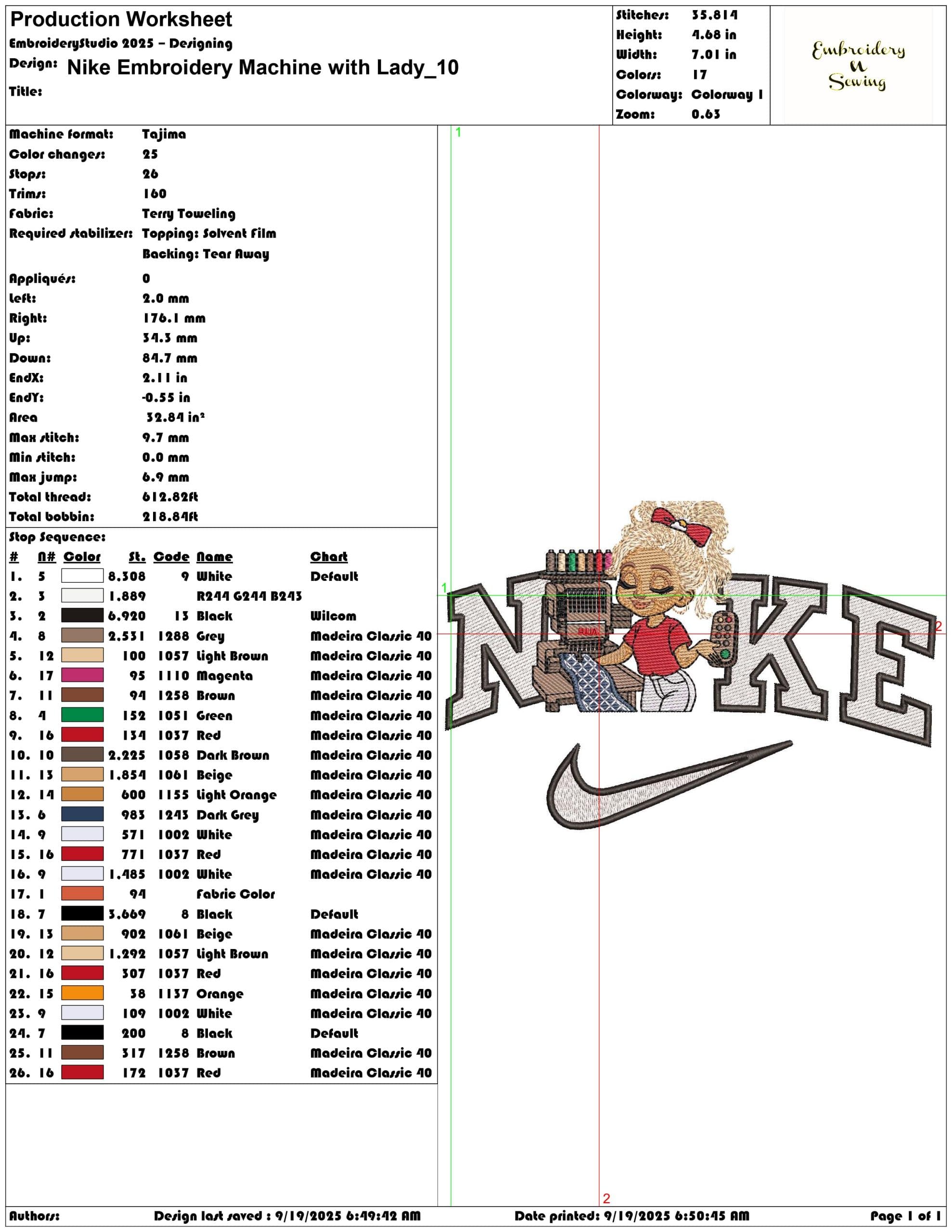 Nike Embroidery Machine with Lady - Elegant embroidery design file - instant download — view 3