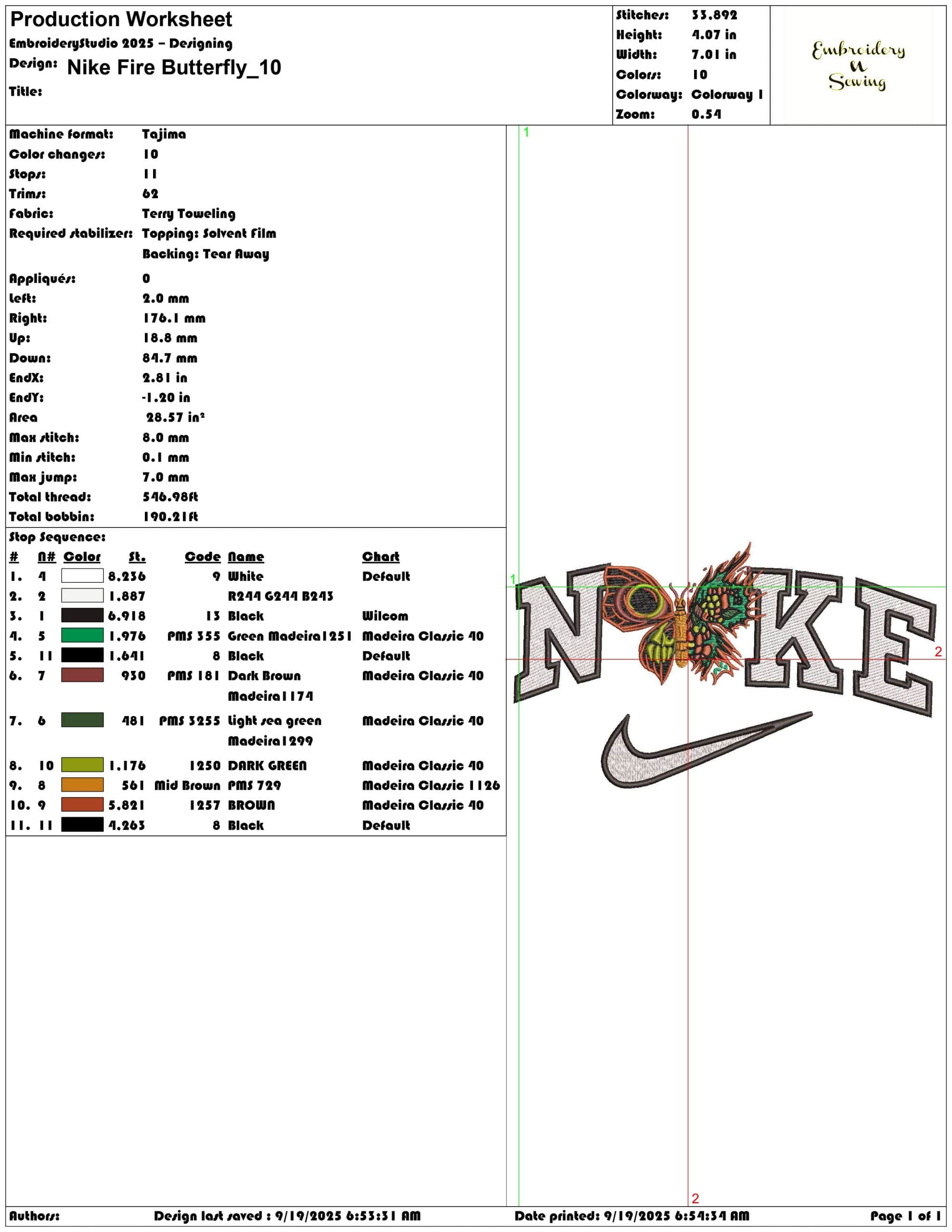 Nike Fire Butterfly - Elegant embroidery design file - instant download — view 3