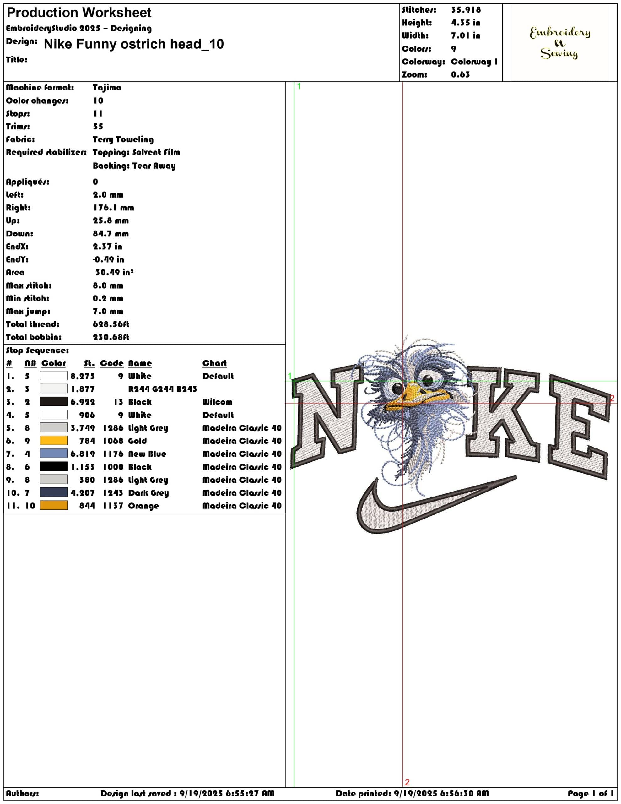 Nike Funny ostrich head - Elegant embroidery design file - instant download — view 3
