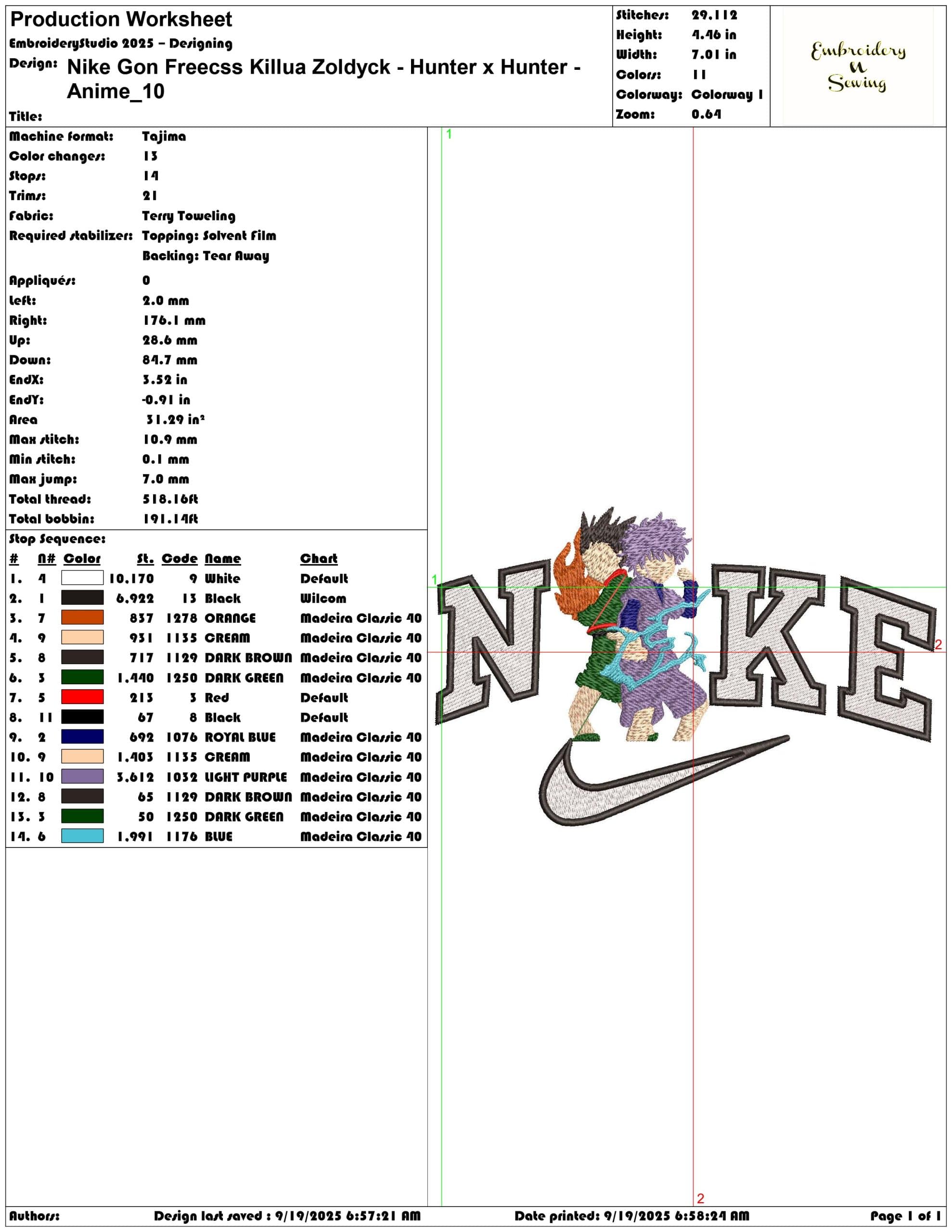 Nike Gon Freecss Killua Zoldyck Hunter x Hunter Anime - Elegant embroidery design file - instant download — view 3