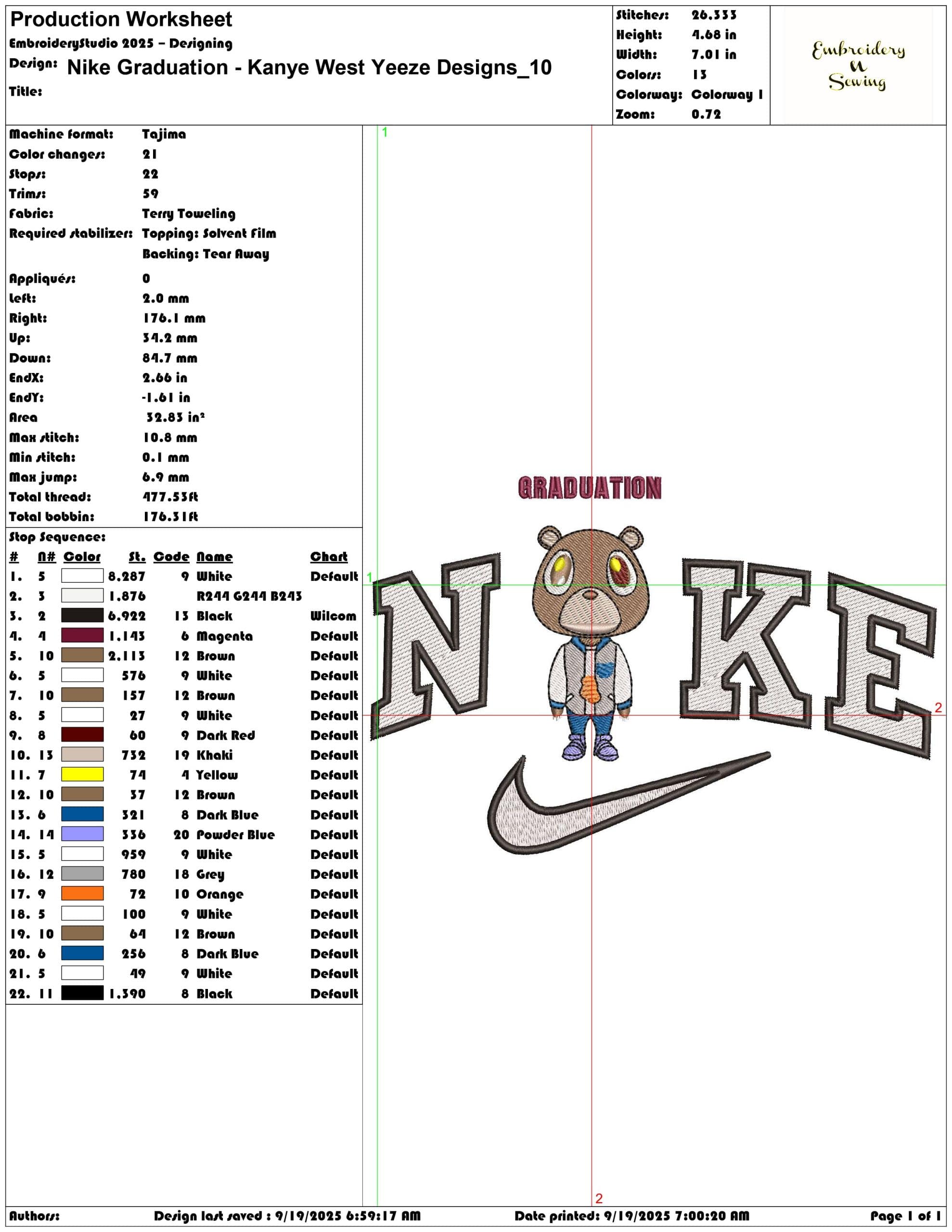 Nike Graduation Kanye West Yeeze Designs - Elegant embroidery design file - instant download — view 3