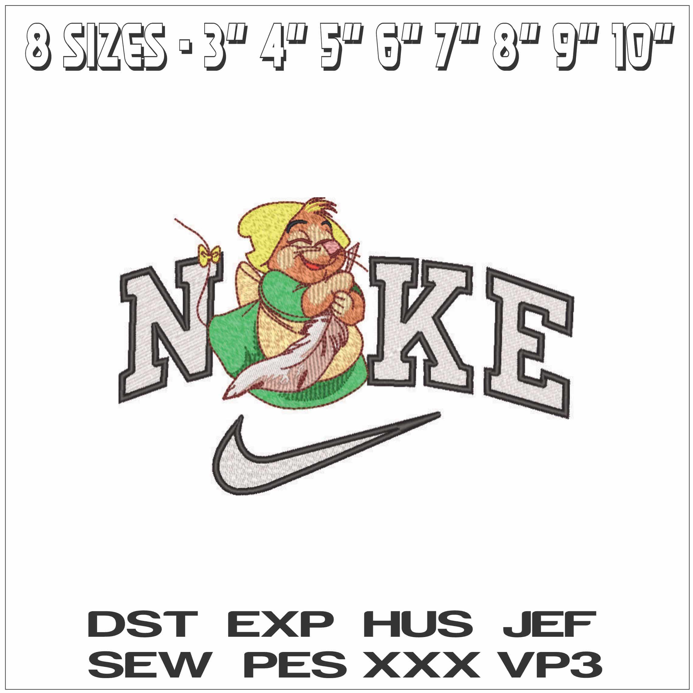 Nike Gus Gus Mouse Cinderella Disney - Elegant embroidery design file - instant download — view 2