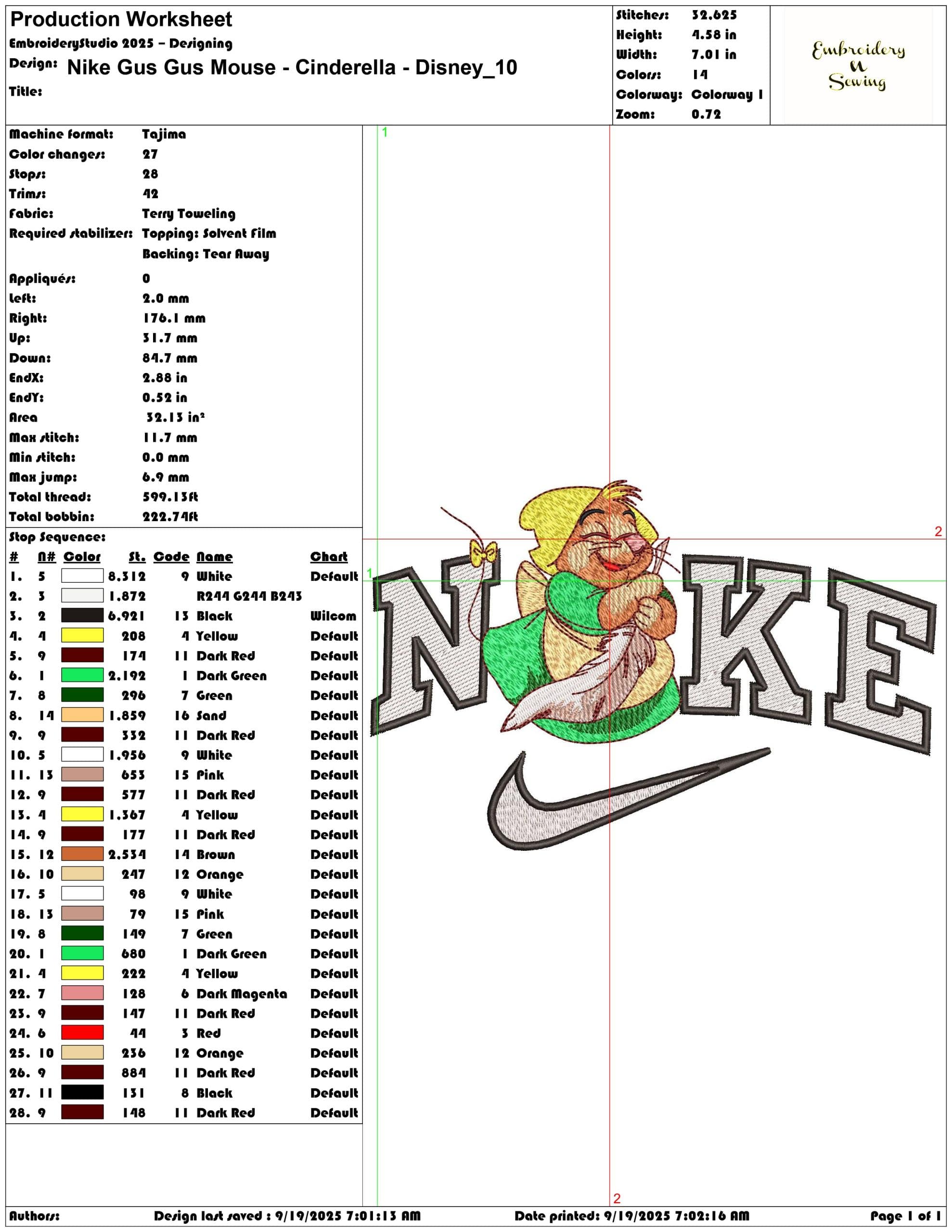 Nike Gus Gus Mouse Cinderella Disney - Elegant embroidery design file - instant download — view 3