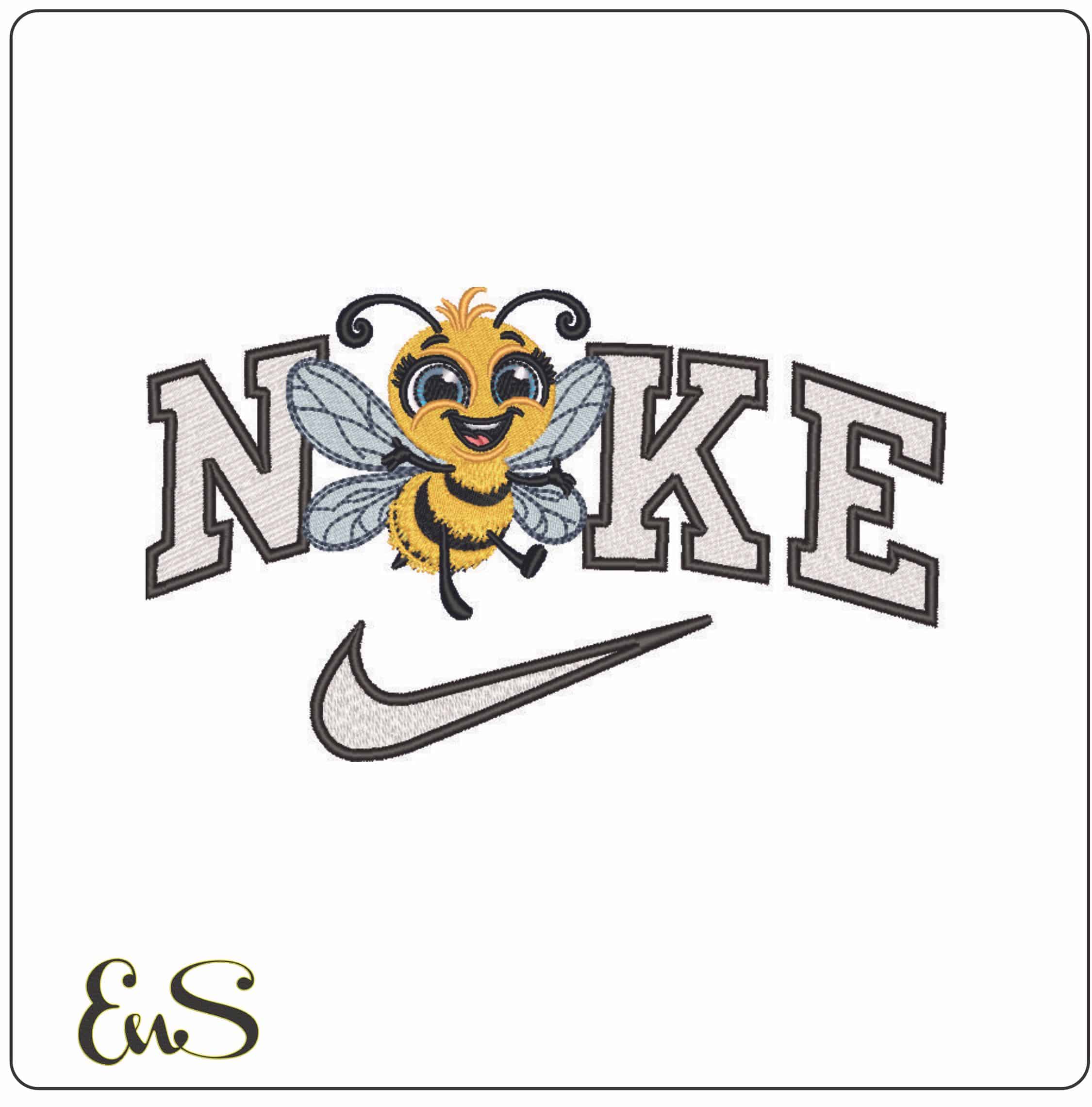 Nike Happy Honey Bee - Elegant embroidery design file - instant download