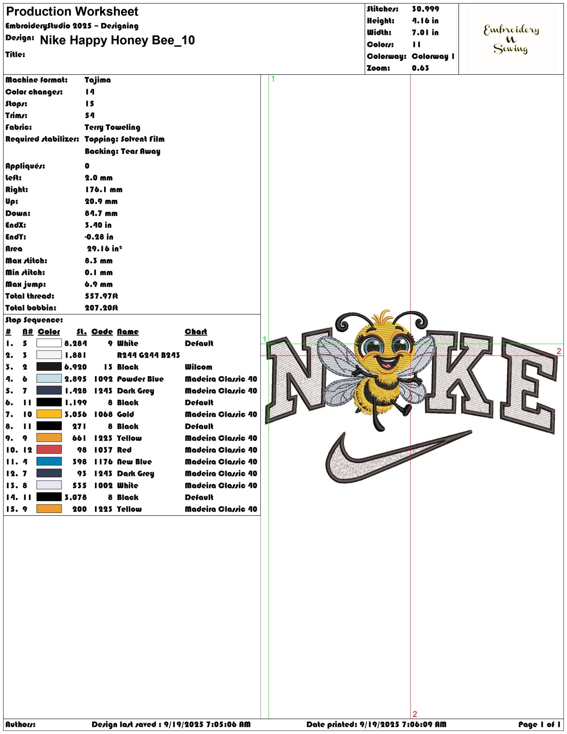 Nike Happy Honey Bee - Elegant embroidery design file - instant download — view 3