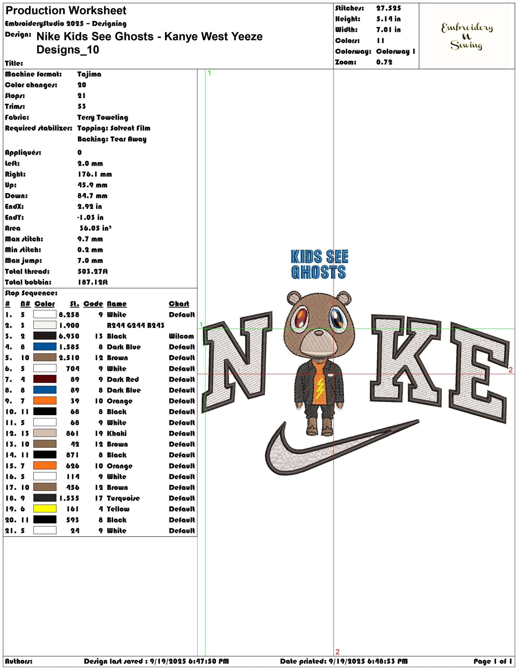 Nike Kids See Ghosts Kanye West Yeeze Designs - Elegant embroidery design file - instant download — view 3