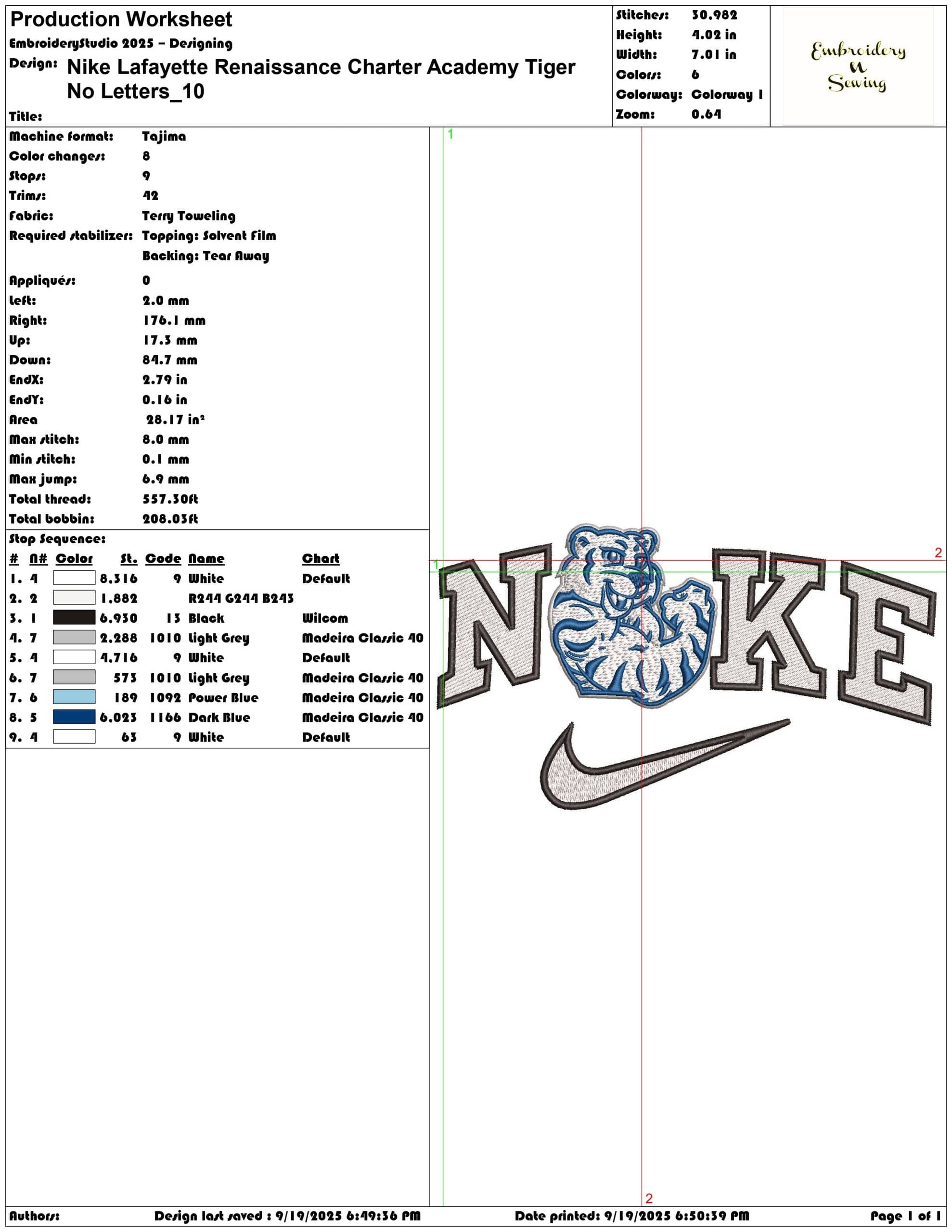 Nike Lafayette Renaissance Charter Academy Tiger No Letters - Elegant embroidery design file - instant download — view 3