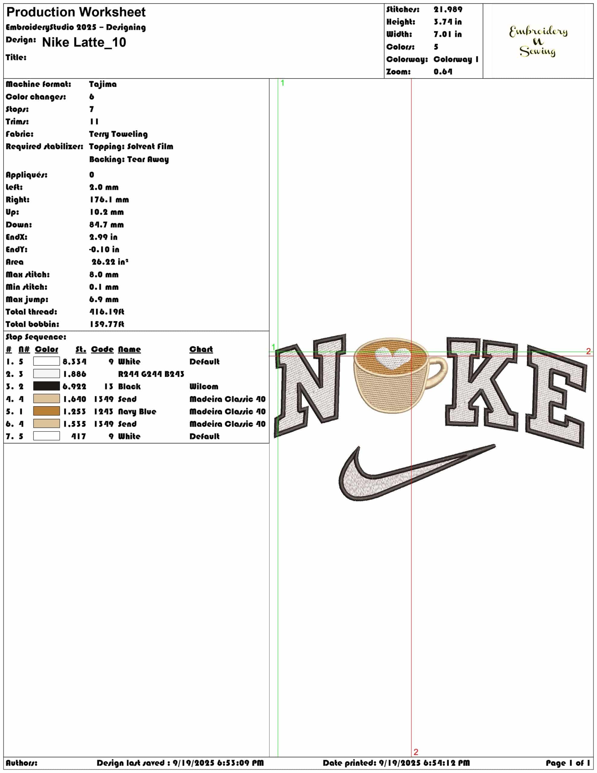 Nike Latte - Elegant embroidery design file - instant download — view 3