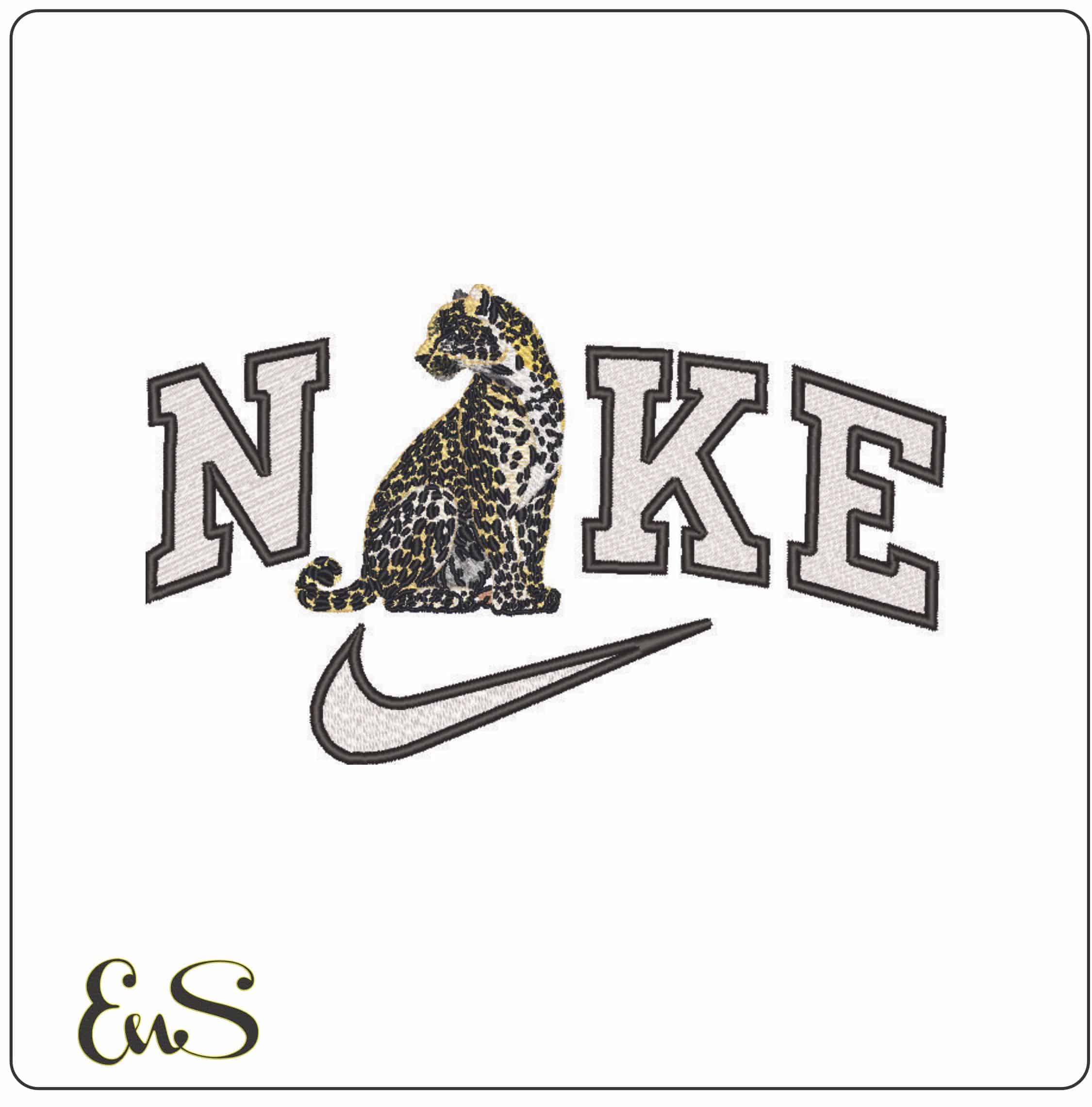 Nike Leopard Sitting - Elegant embroidery design file - instant download