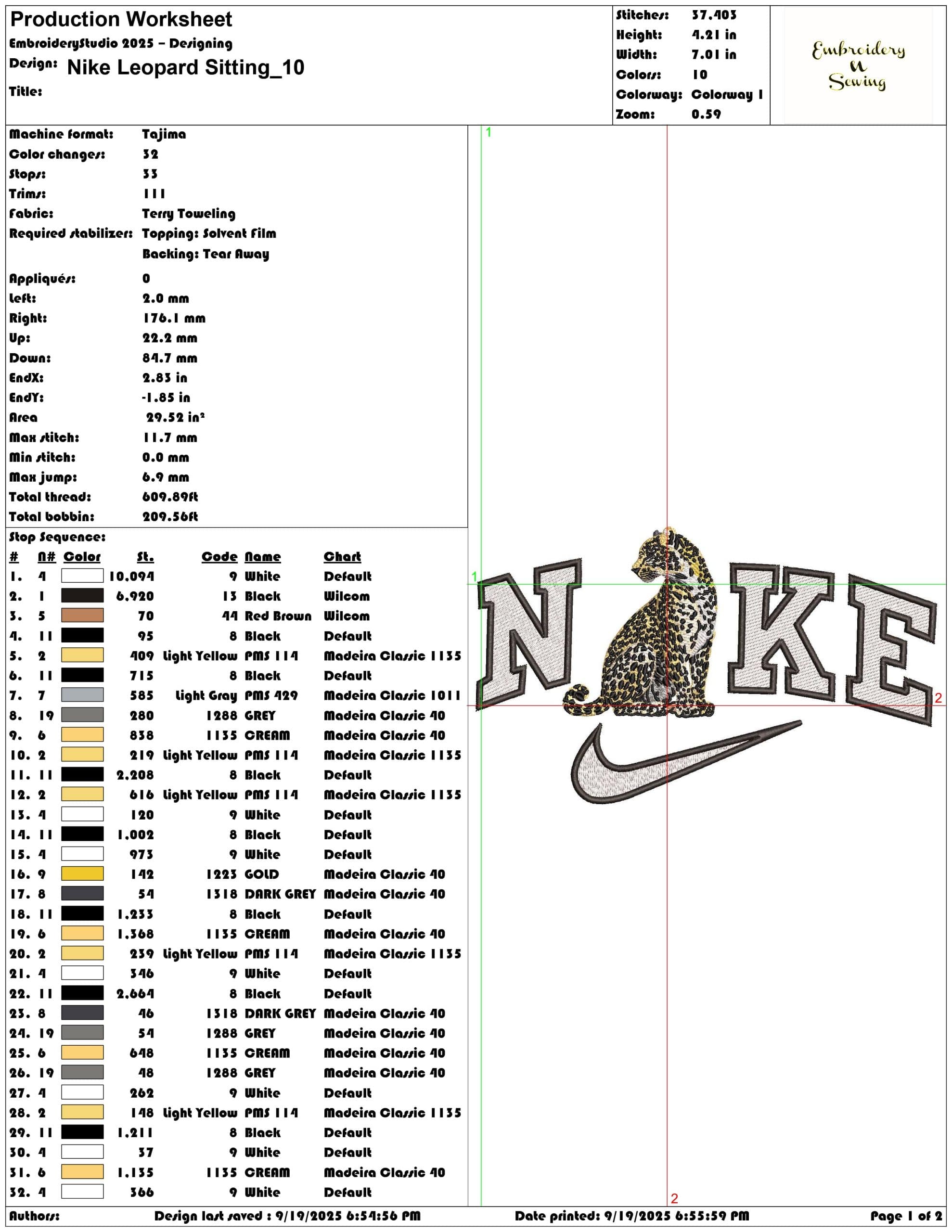Nike Leopard Sitting - Elegant embroidery design file - instant download — view 3