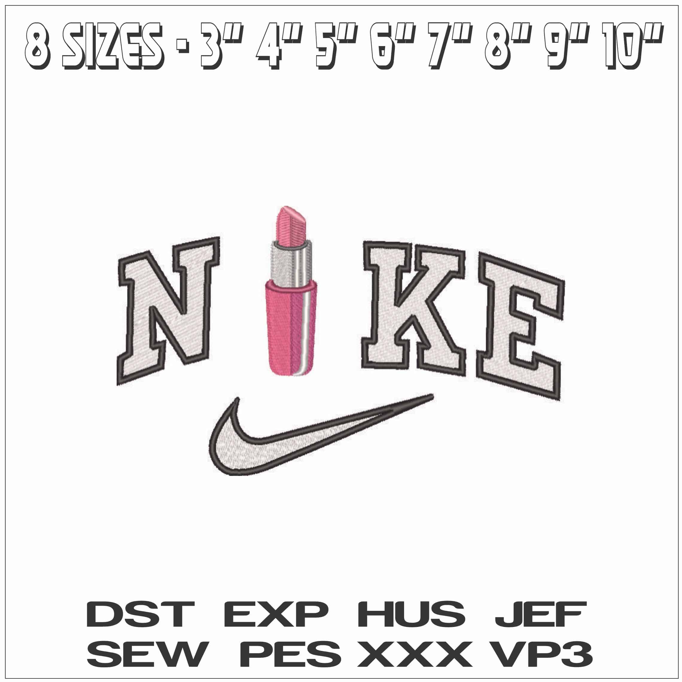 Nike Lipstick Ready - Elegant embroidery design file - instant download — view 2