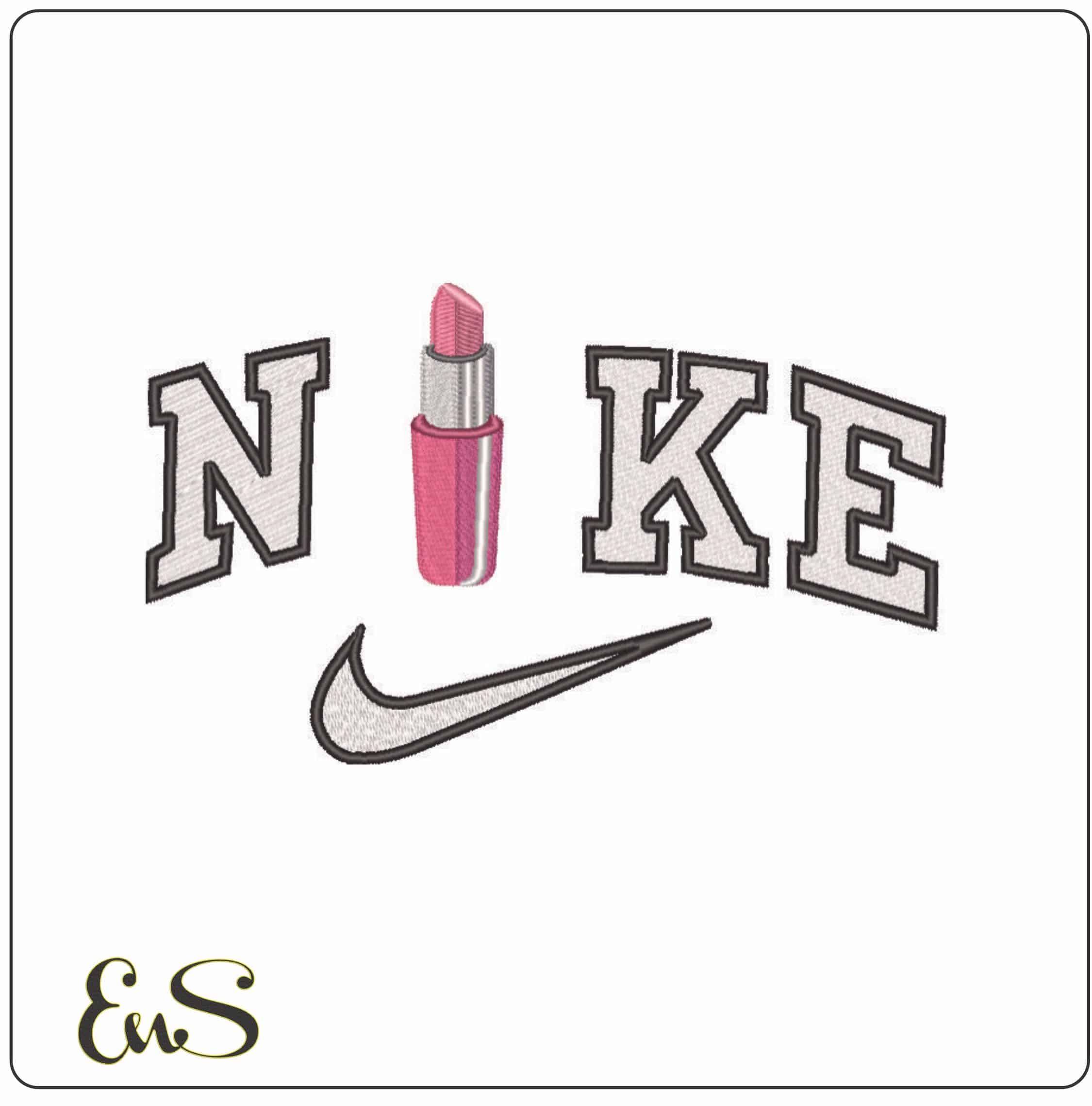 Nike Lipstick Ready - Elegant embroidery design file - instant download