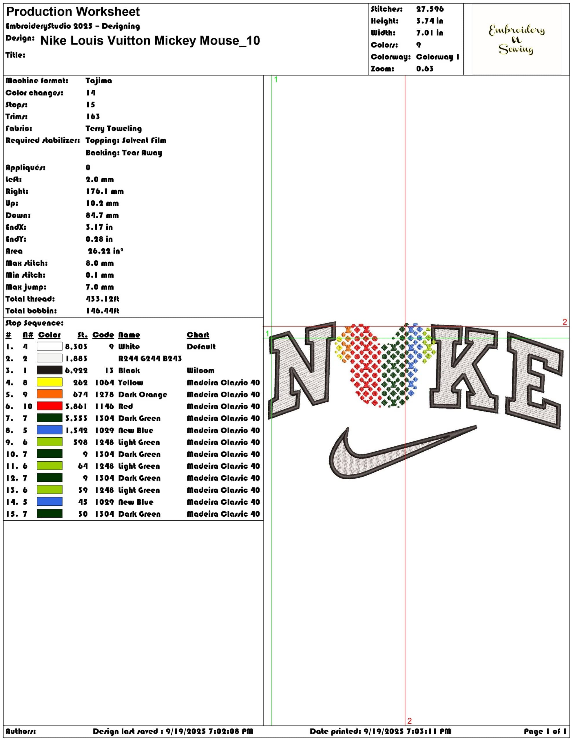 Nike Louis Vuitton Mickey Mouse - Elegant embroidery design file - instant download — view 3