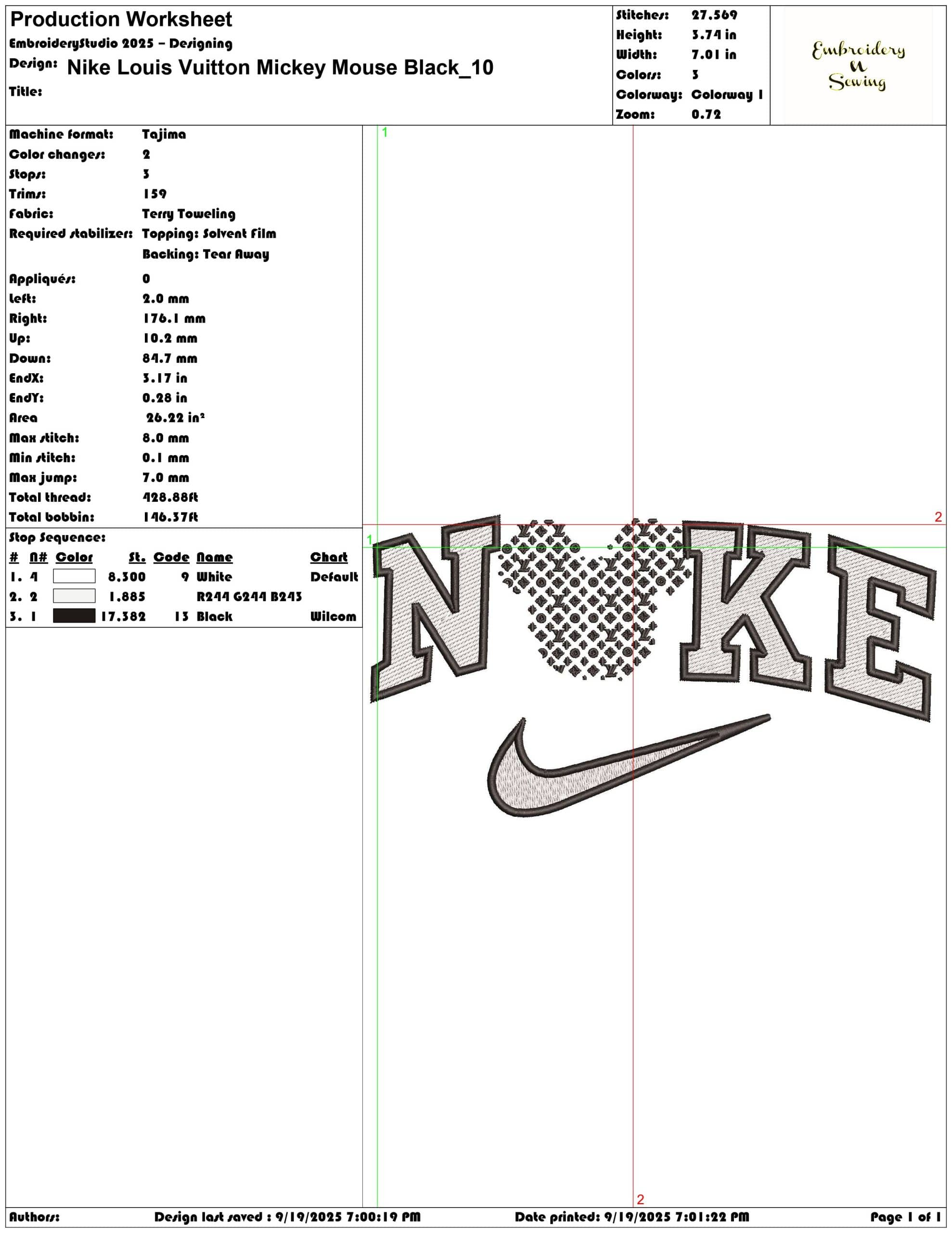 Nike Louis Vuitton Mickey Mouse Black - Elegant embroidery design file - instant download — view 3