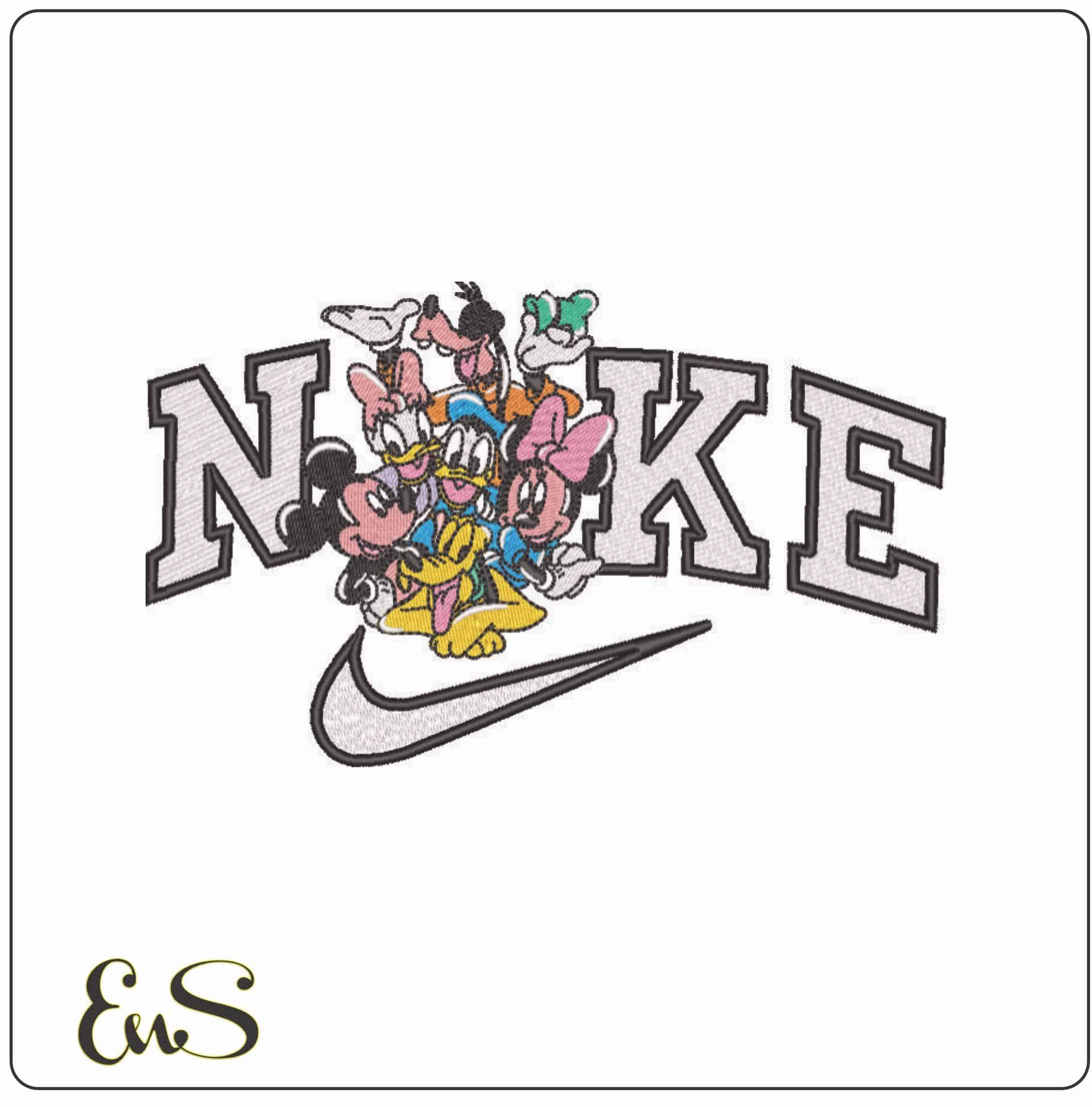 Nike Mickey Mouse Donald Pluto Goofy - Elegant embroidery design file - instant download