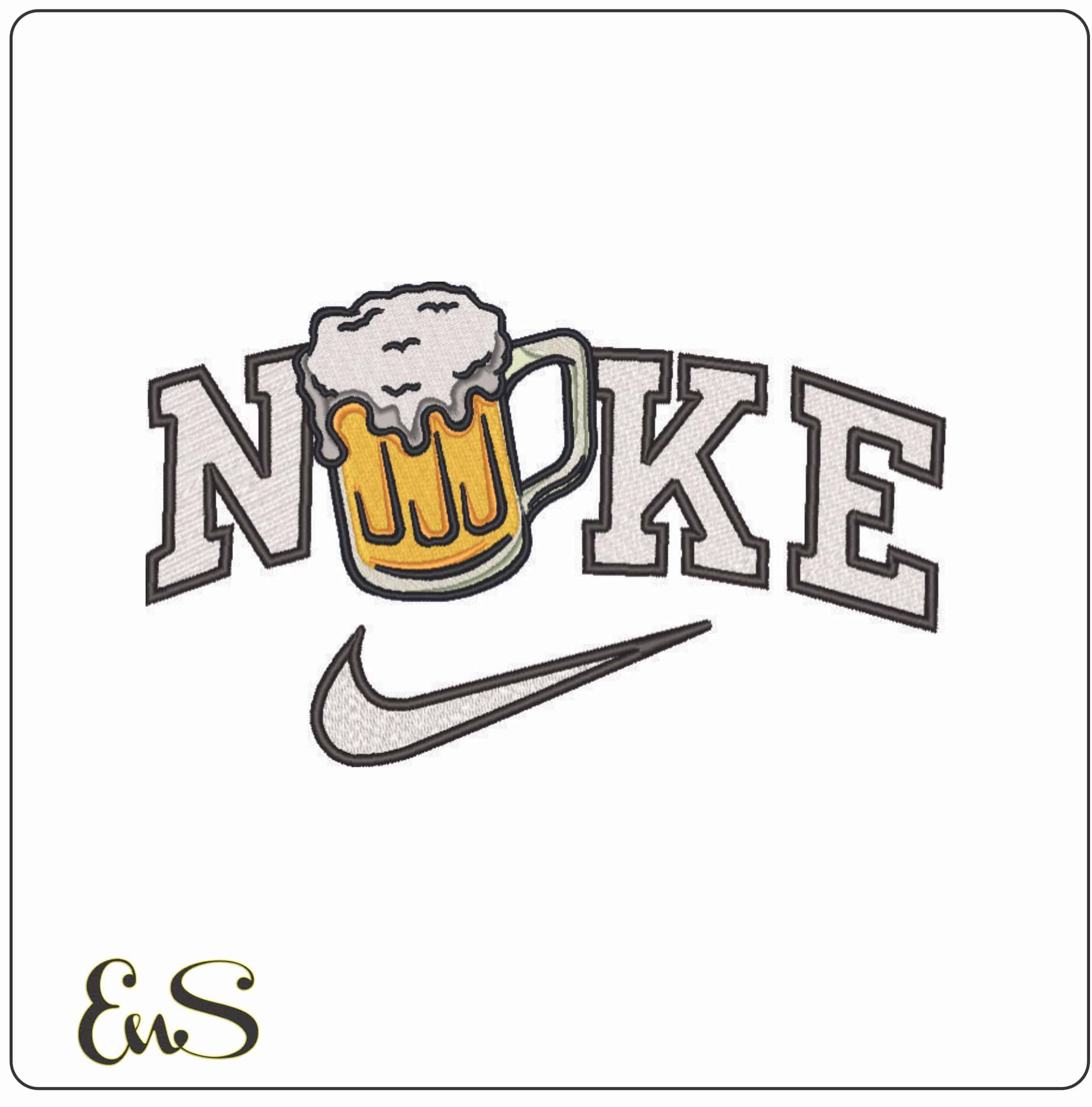 Nike Mug of Beer - Elegant embroidery design file - instant download