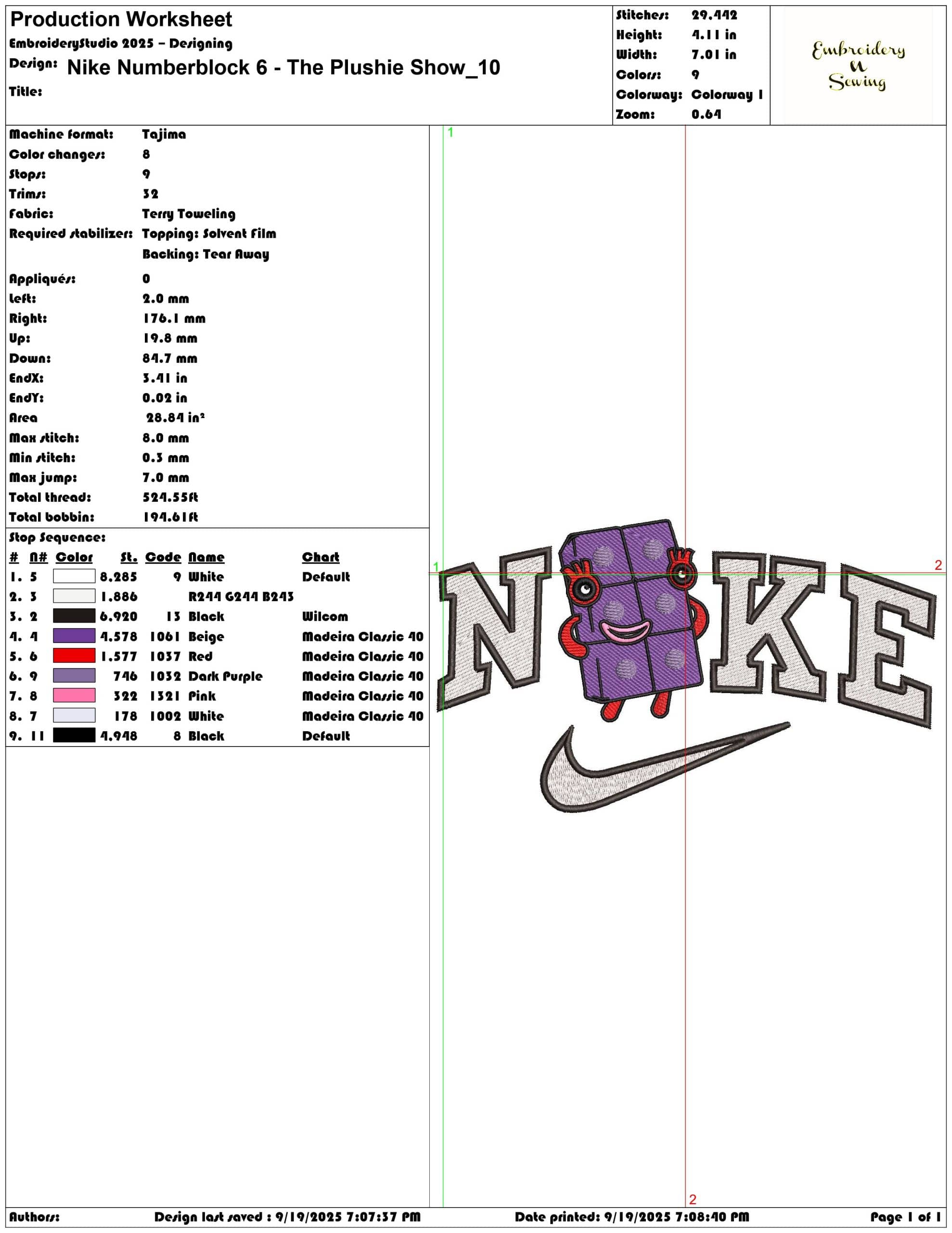 Nike Numberblock 6 The Plushie Show - Elegant embroidery design file - instant download — view 3