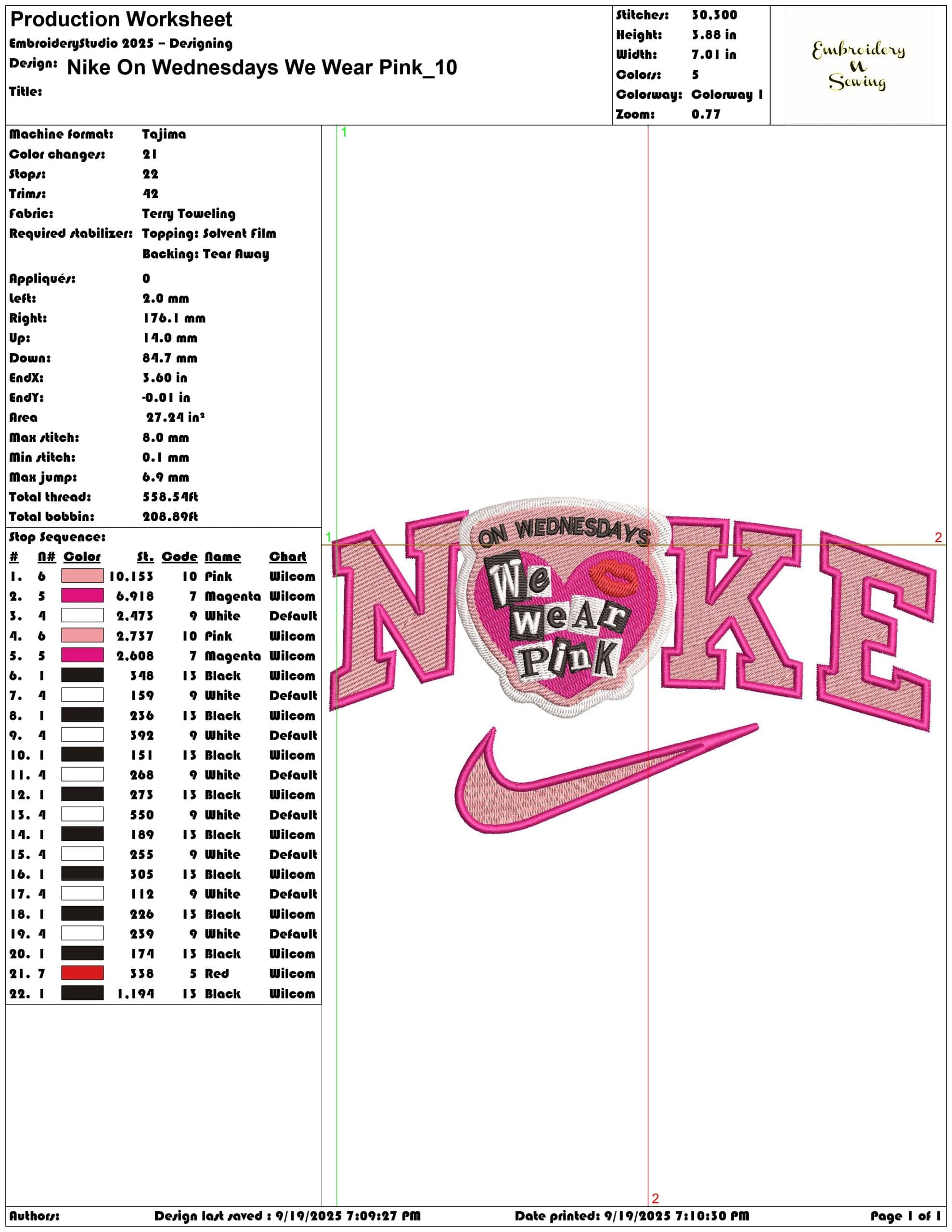 Nike On Wednesdays We Wear Pink - Elegant embroidery design file - instant download — view 3