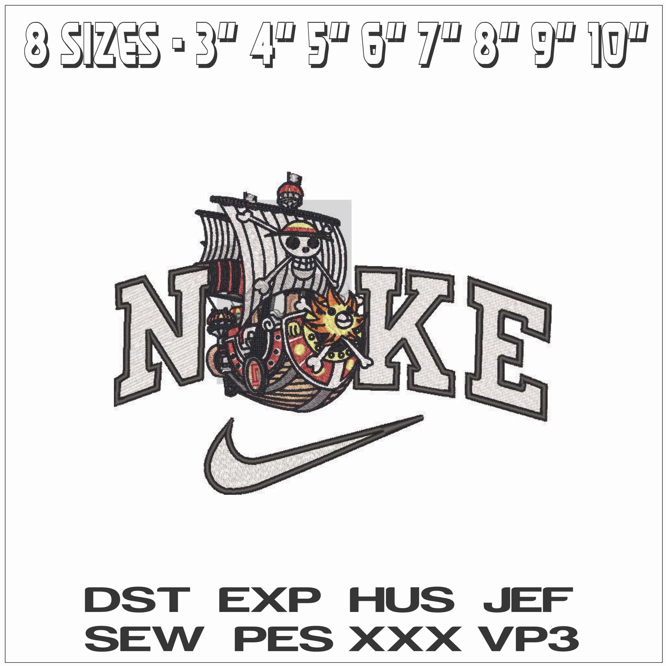 Nike One Piece Pirate ship Anime - Elegant embroidery design file - instant download — view 2