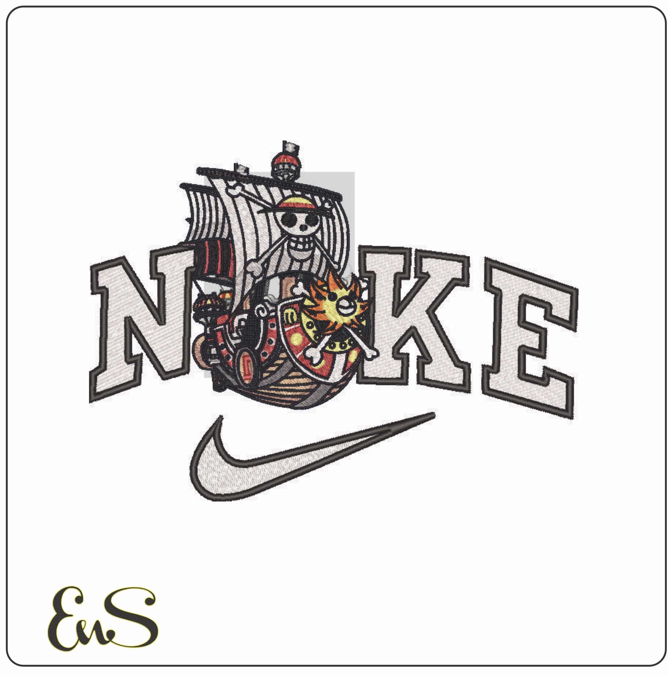 Nike One Piece Pirate ship Anime - Elegant embroidery design file - instant download