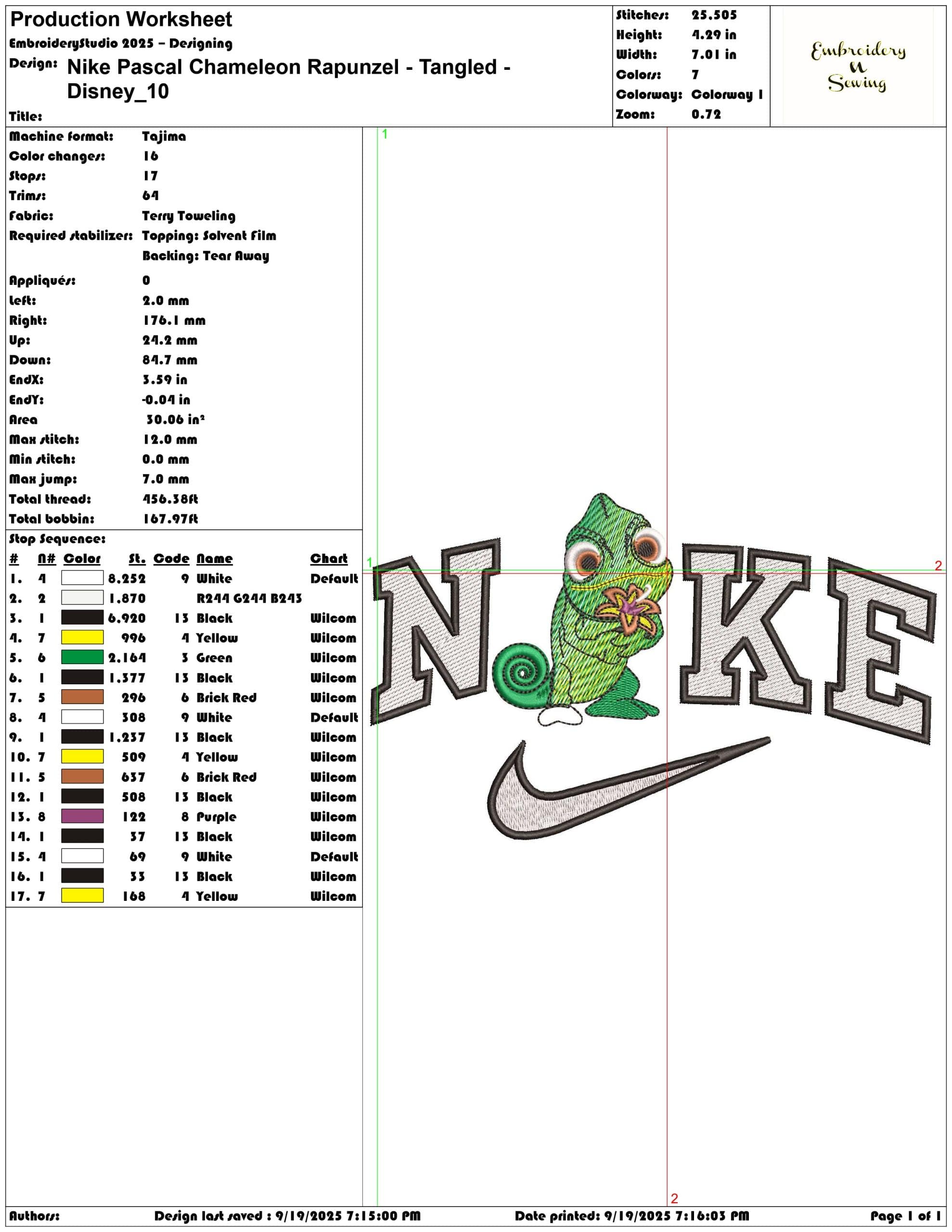 Nike Pascal Chameleon Rapunzel Tangled Disney - Elegant embroidery design file - instant download — view 3